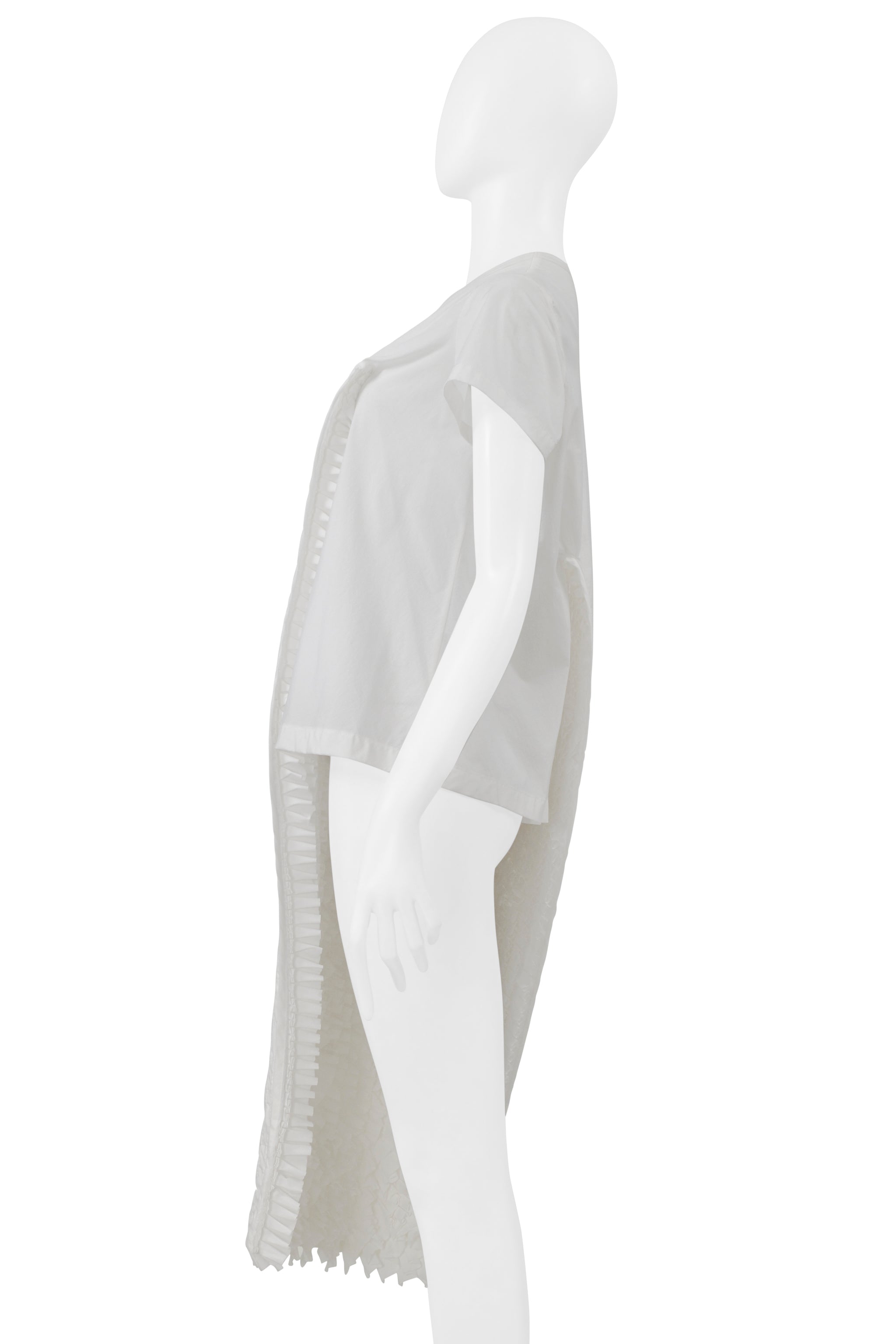 JUNYA WATANABE WHITE T-SHIRT WITH INTERIOR RUFFLE OVERLAY 2000