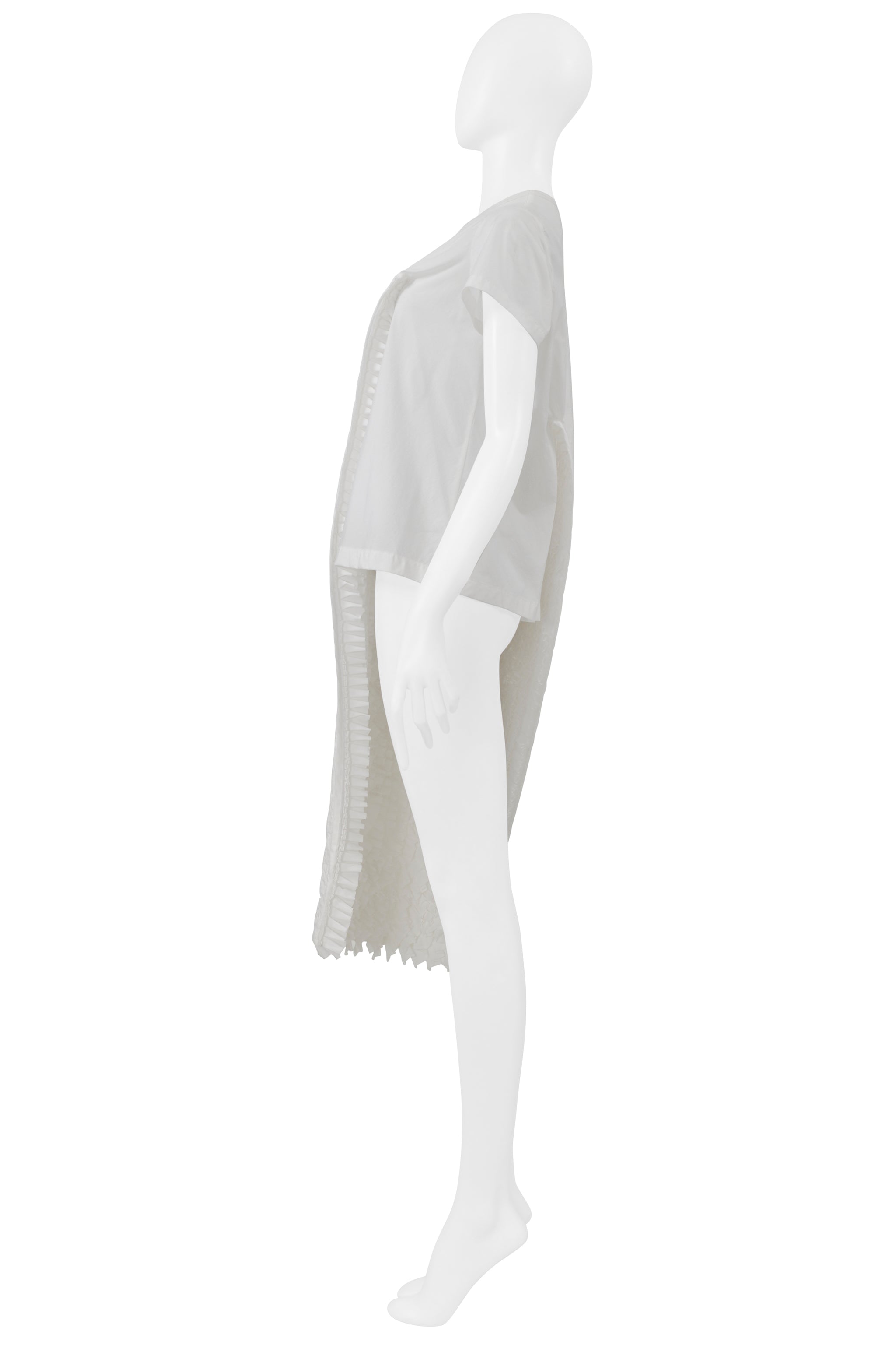 JUNYA WATANABE WHITE T-SHIRT WITH INTERIOR RUFFLE OVERLAY 2000