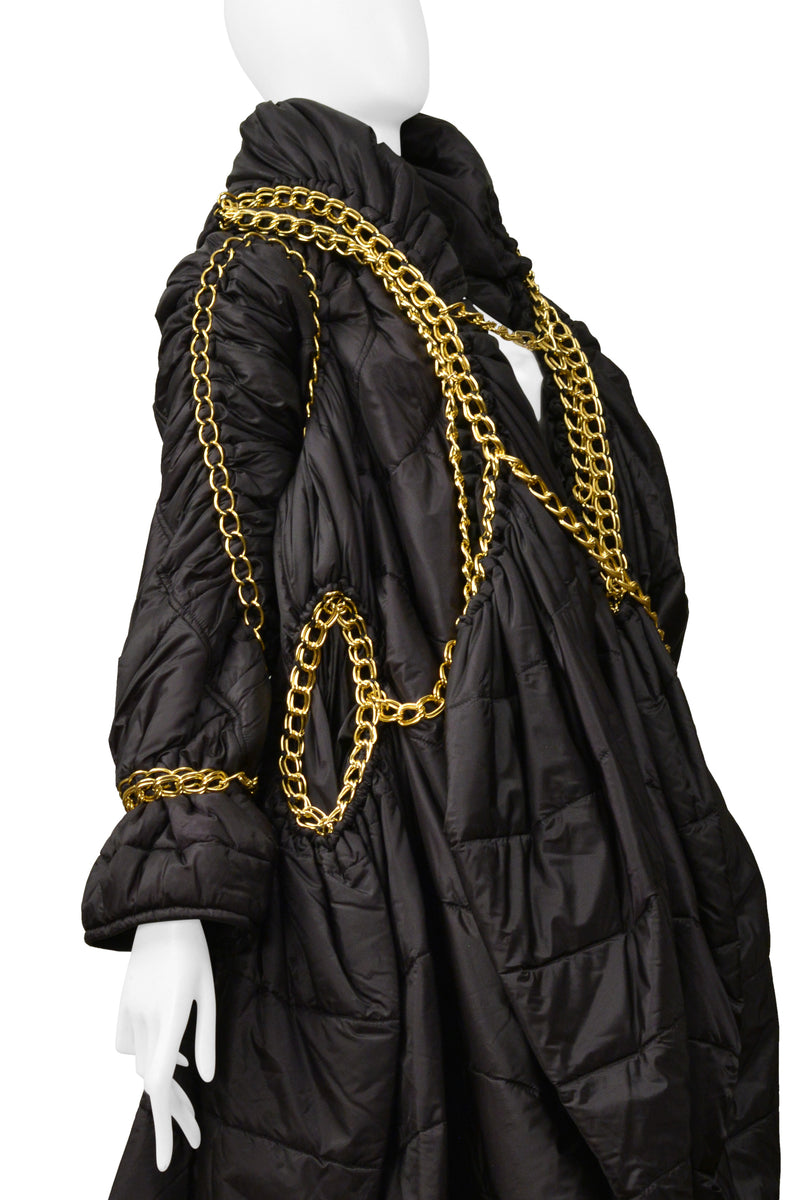 JUNYA WATANABE BLACK PUFFER COAT WITH GOLD CHAINS & HOOD 2009