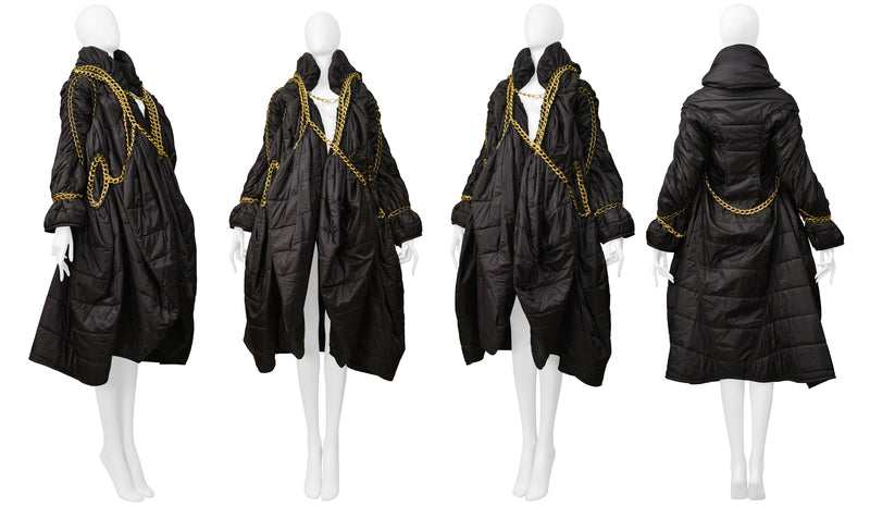 JUNYA WATANABE BLACK PUFFER COAT WITH GOLD CHAINS & HOOD 2009