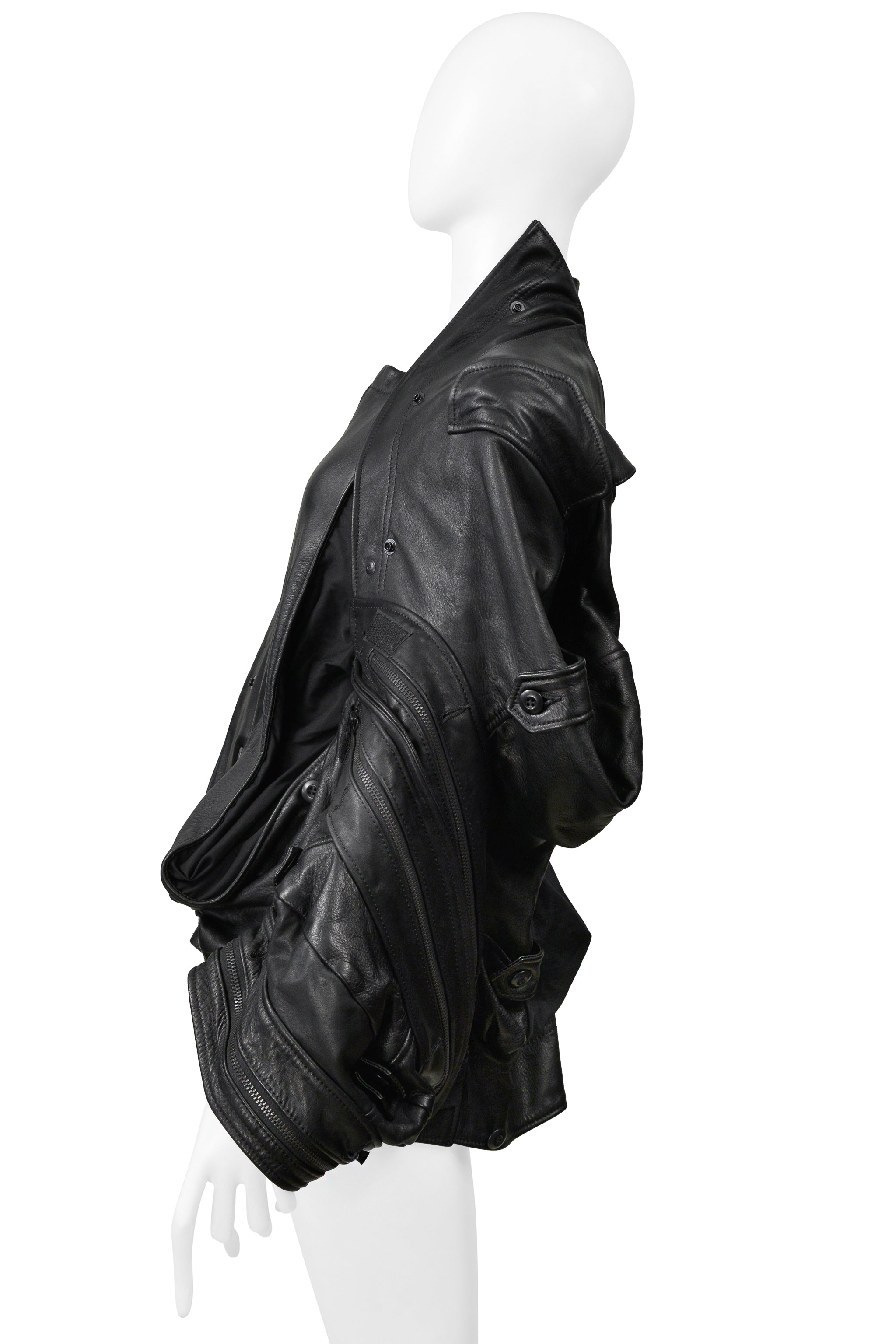 JUNYA WATANABE BLACK LEATHER DECONSTRUCTED JACKET WITH ZIPPERS 2006