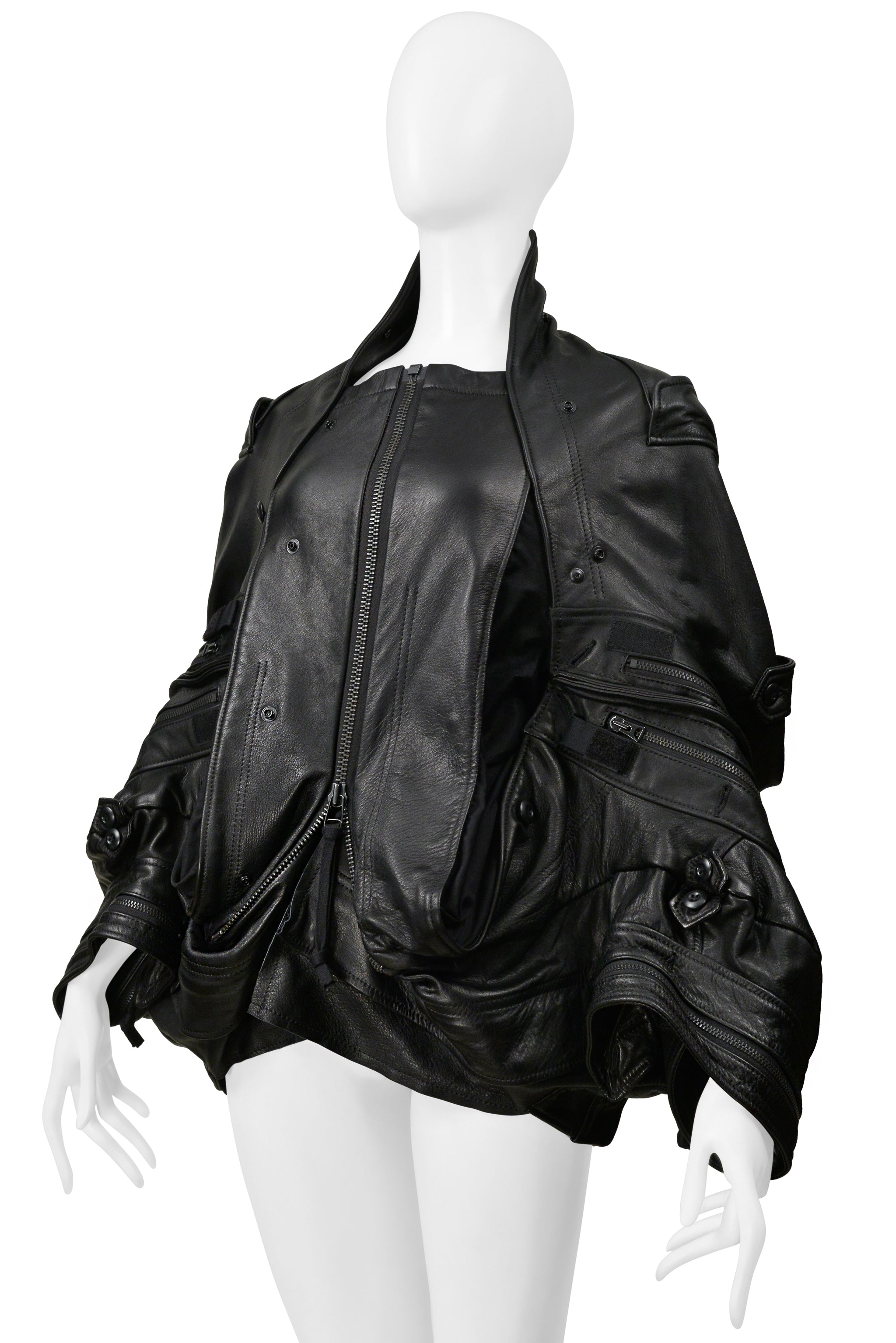 JUNYA WATANABE BLACK LEATHER DECONSTRUCTED JACKET WITH ZIPPERS 2006