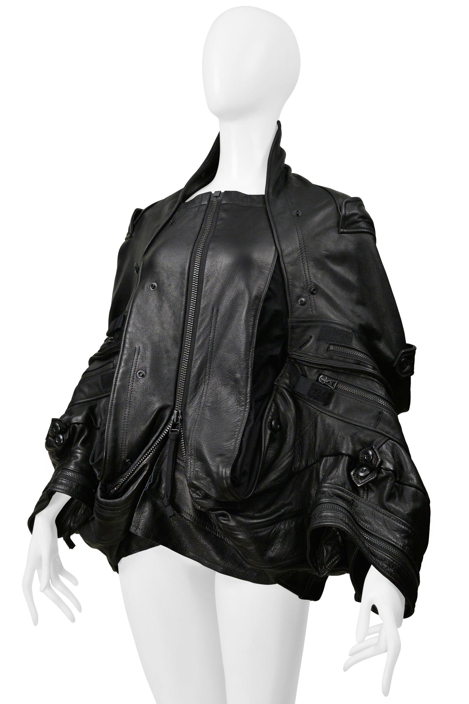 JUNYA WATANABE BLACK LEATHER DECONSTRUCTED JACKET WITH ZIPPERS 2006
