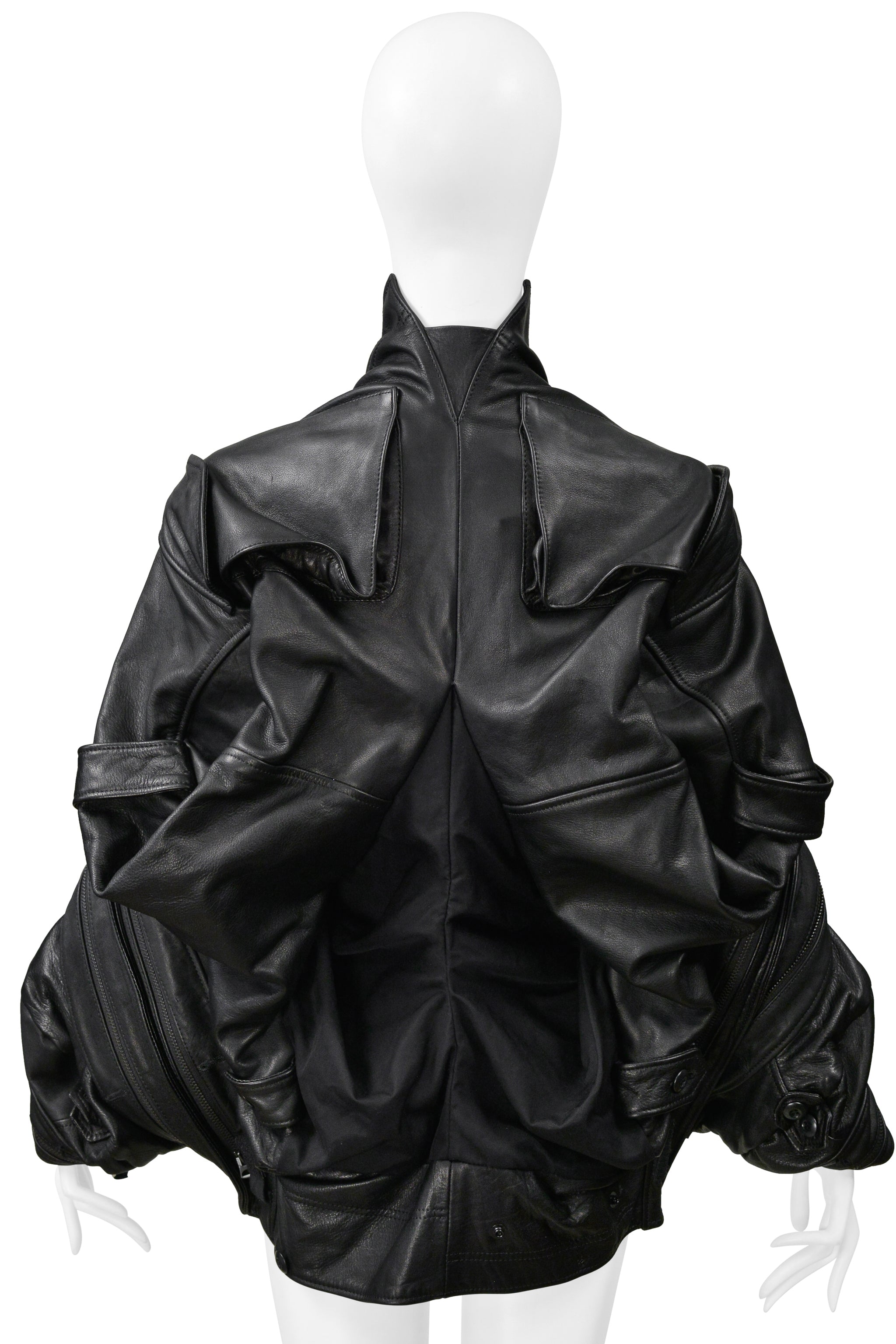 JUNYA WATANABE BLACK LEATHER DECONSTRUCTED JACKET WITH ZIPPERS 2006