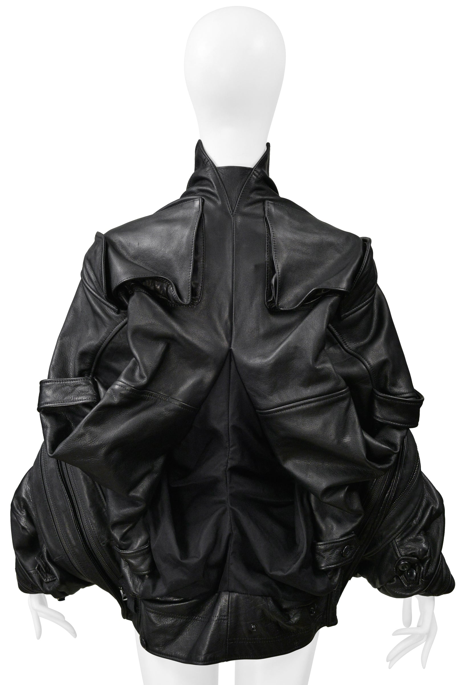 JUNYA WATANABE BLACK LEATHER DECONSTRUCTED JACKET WITH ZIPPERS 2006