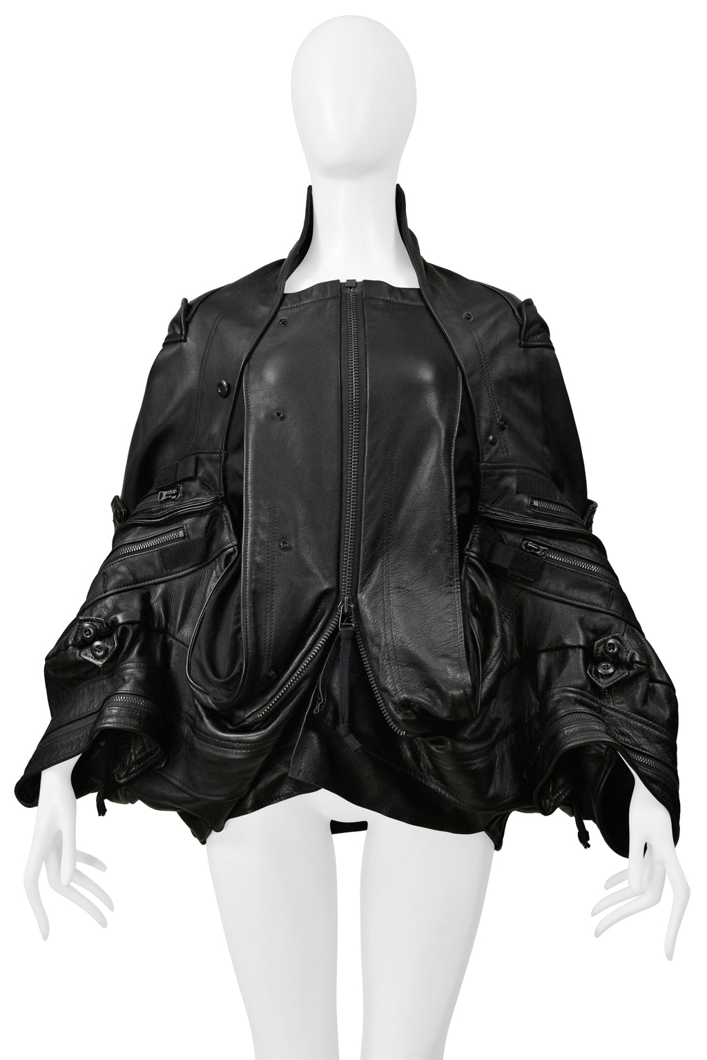 JUNYA WATANABE BLACK LEATHER DECONSTRUCTED JACKET WITH ZIPPERS 2006