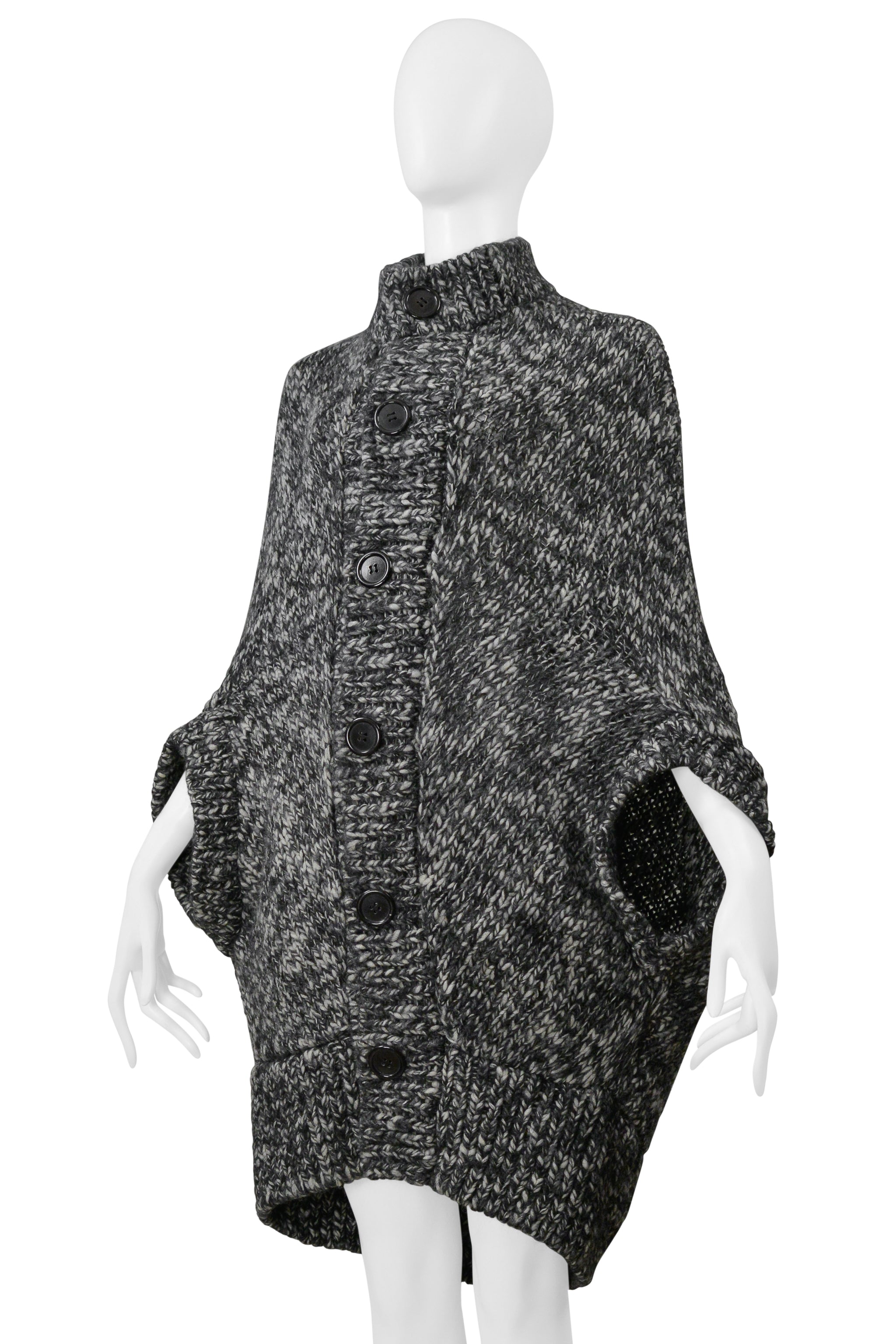 JUNYA WATANABE GREY MELANGE CARDIGAN CAPE SWEATER 2008