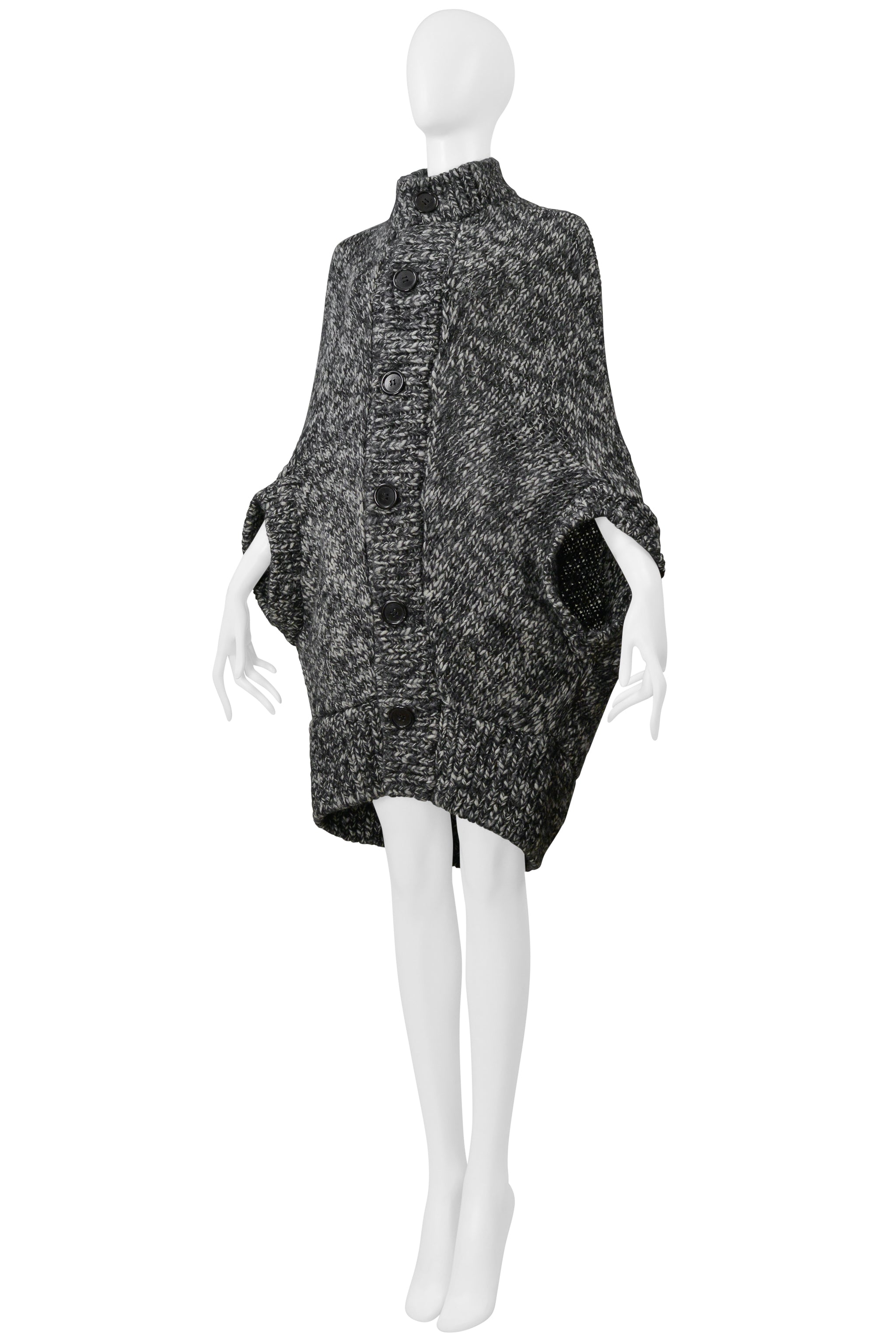 JUNYA WATANABE GREY MELANGE CARDIGAN CAPE SWEATER 2008