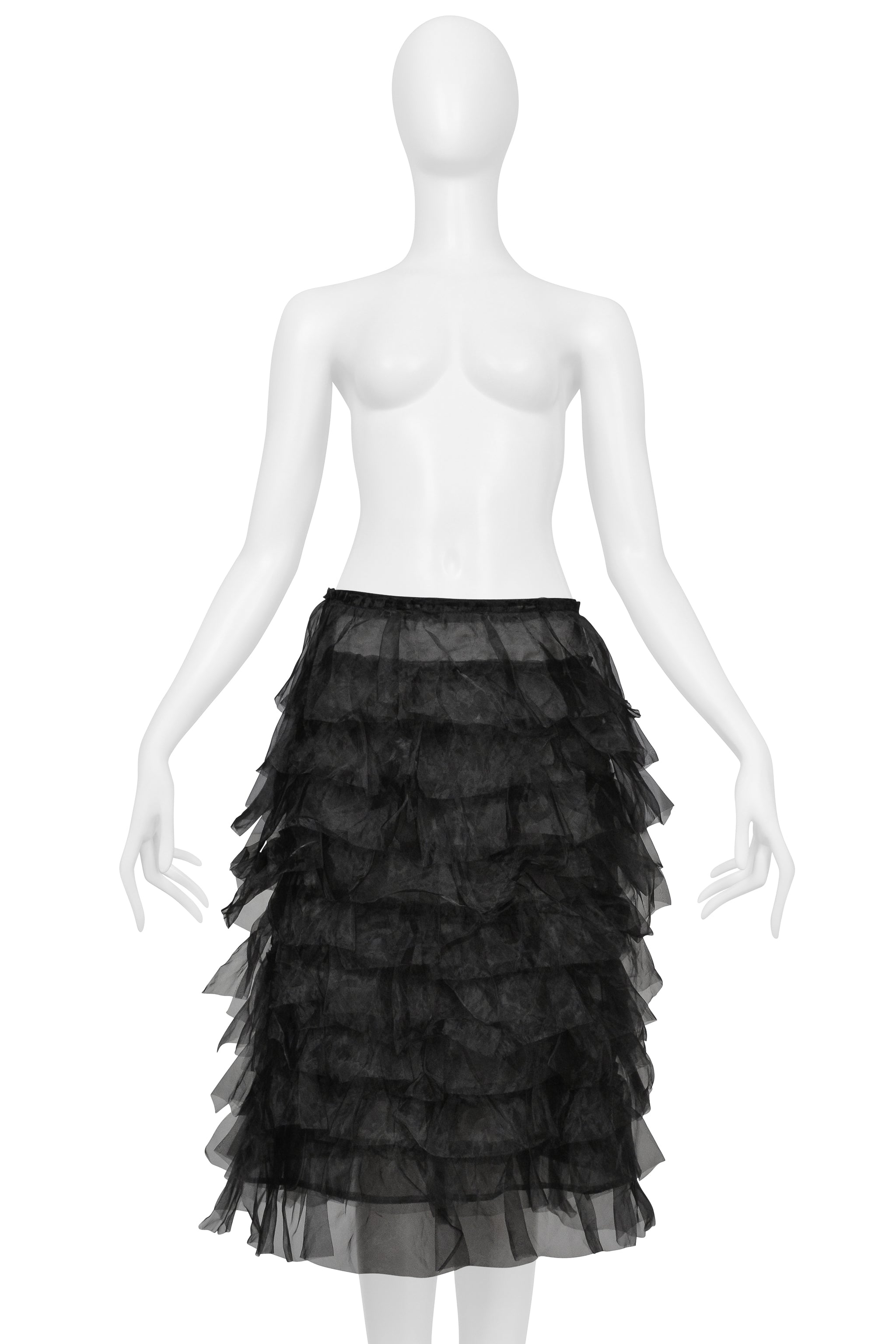 JUNYA WATANABE BLACK SHEER SKIRT WITH RUFFLES
