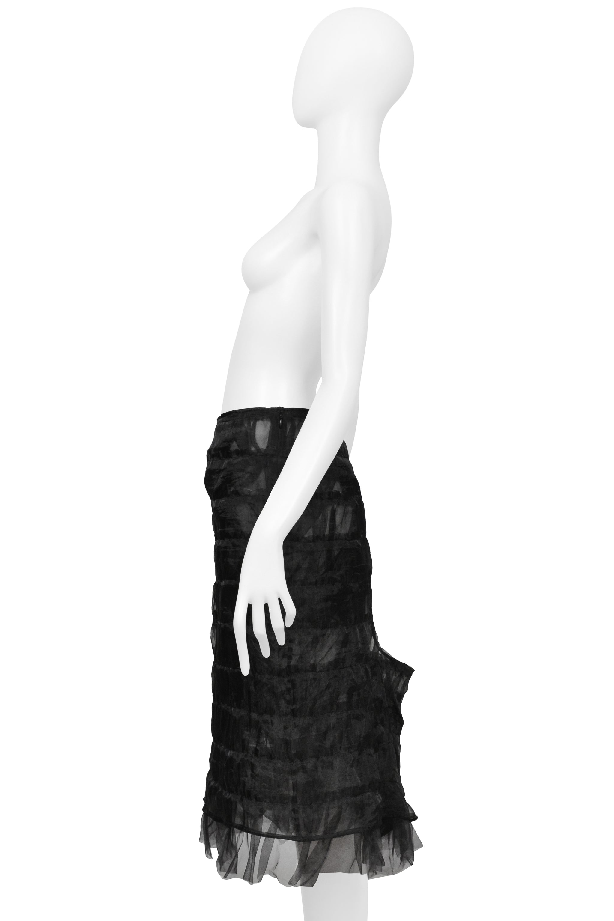 JUNYA WATANABE BLACK SHEER SKIRT WITH RUFFLES