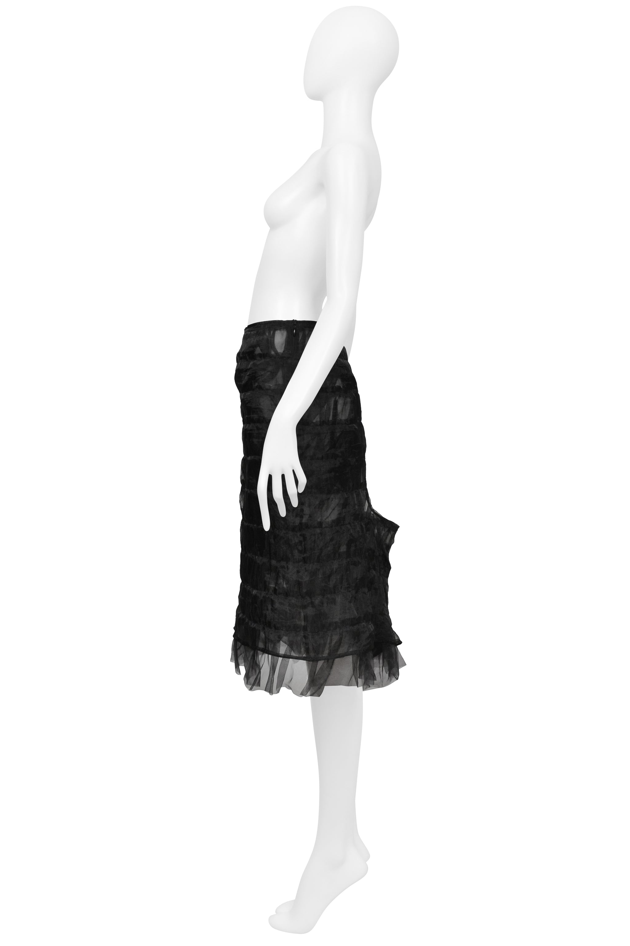 JUNYA WATANABE BLACK SHEER SKIRT WITH RUFFLES