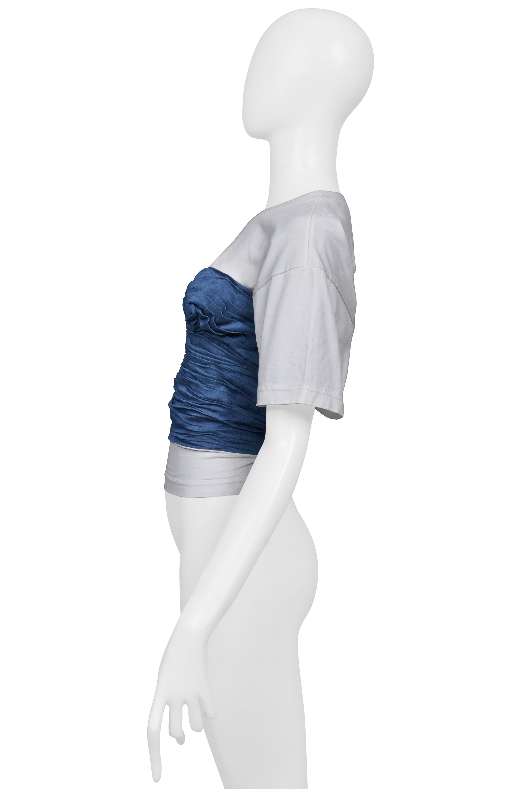 JUNYA WATANABE BLUE GATHERED CORSET WITH WHITE T-SHIRT TOP