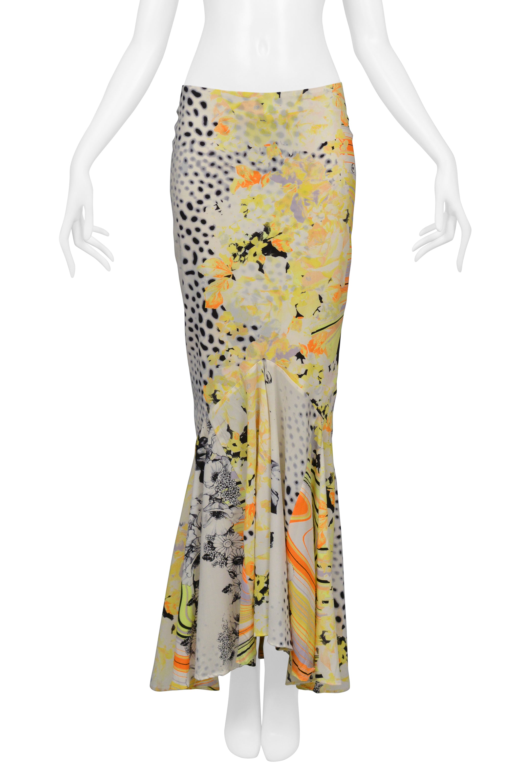 ROBERTO CAVALLI YELLOW ANIMAL & FLORAL PRINT MAXI SKIRT