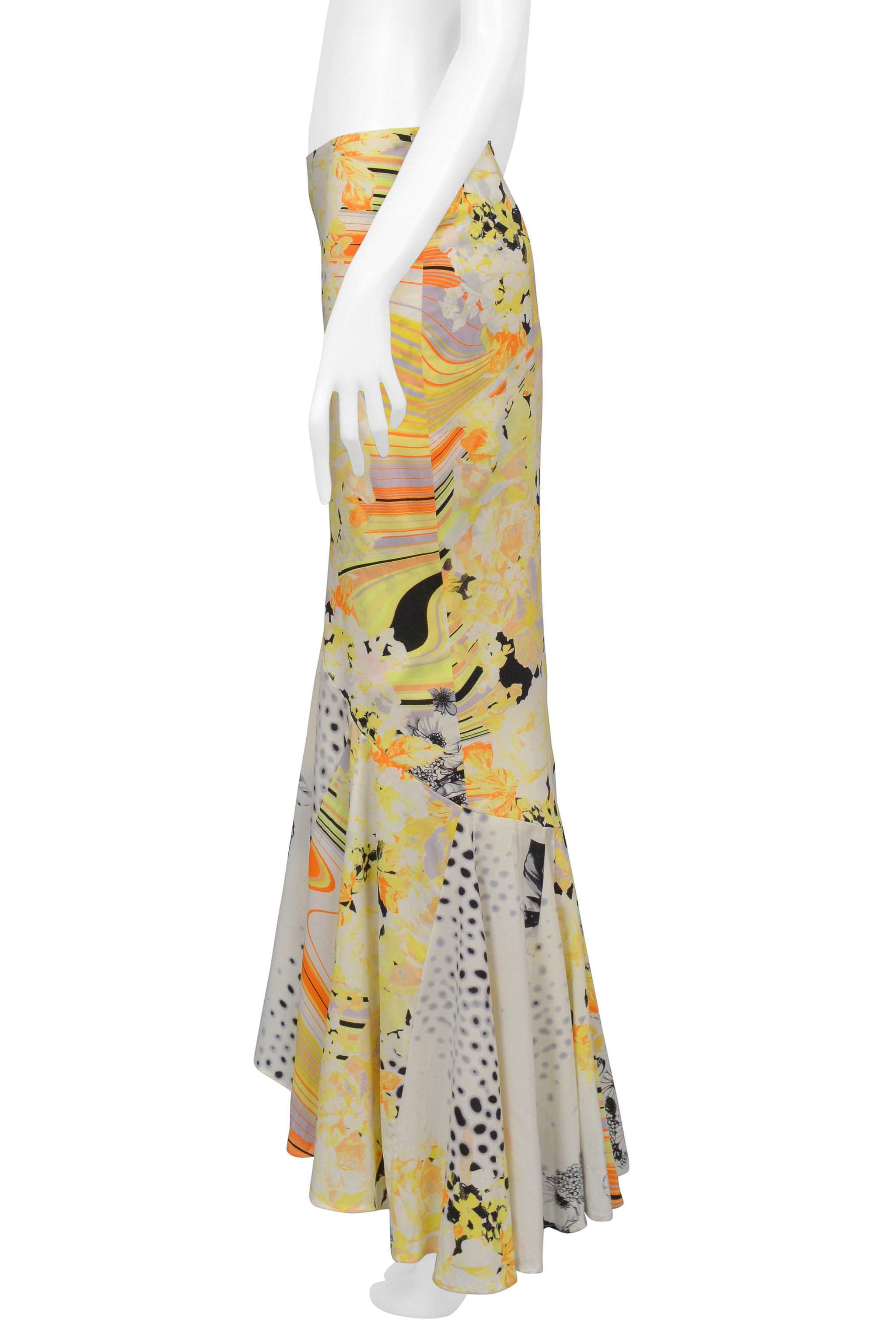ROBERTO CAVALLI YELLOW ANIMAL & FLORAL PRINT MAXI SKIRT