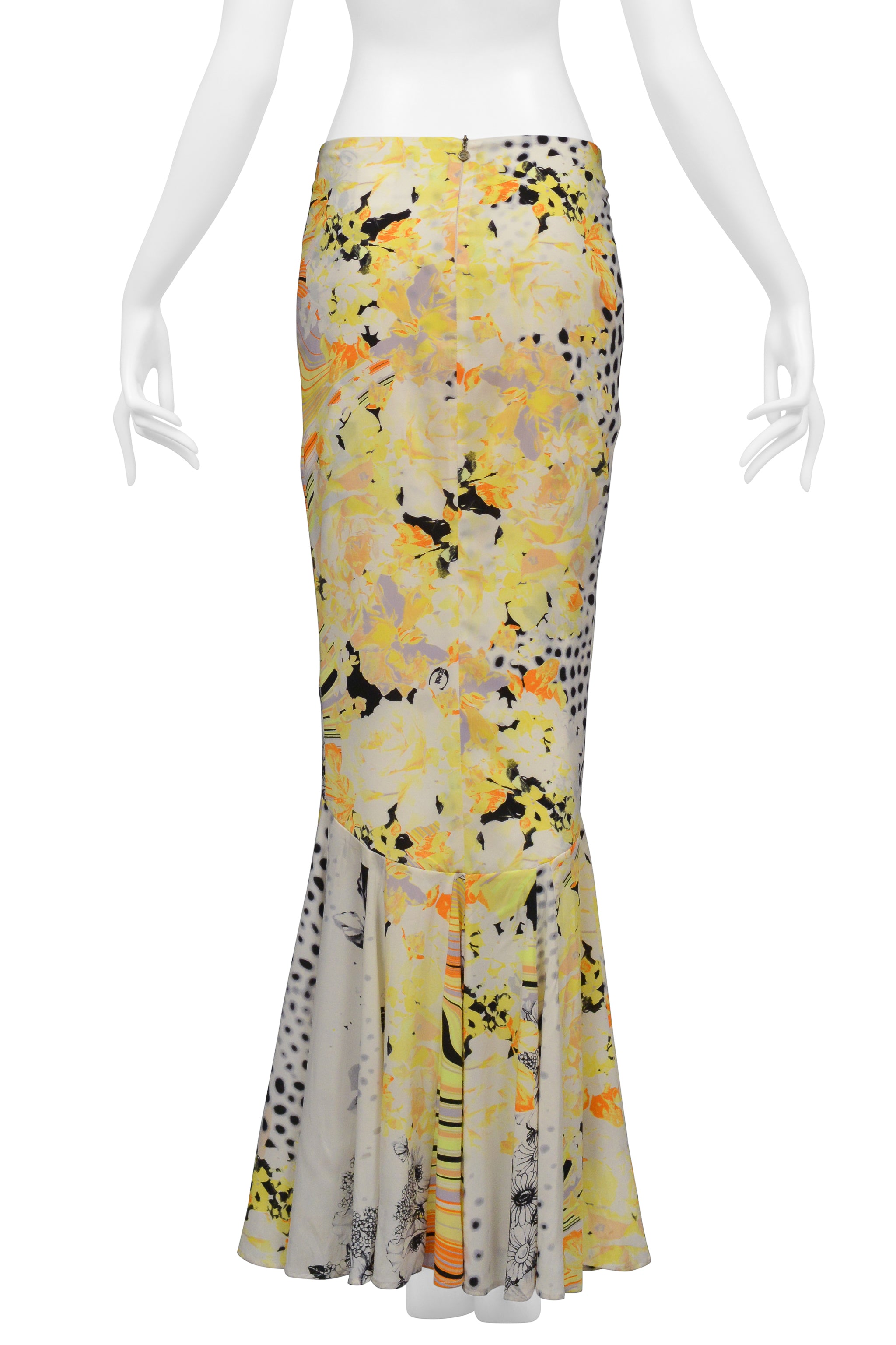 ROBERTO CAVALLI YELLOW ANIMAL & FLORAL PRINT MAXI SKIRT