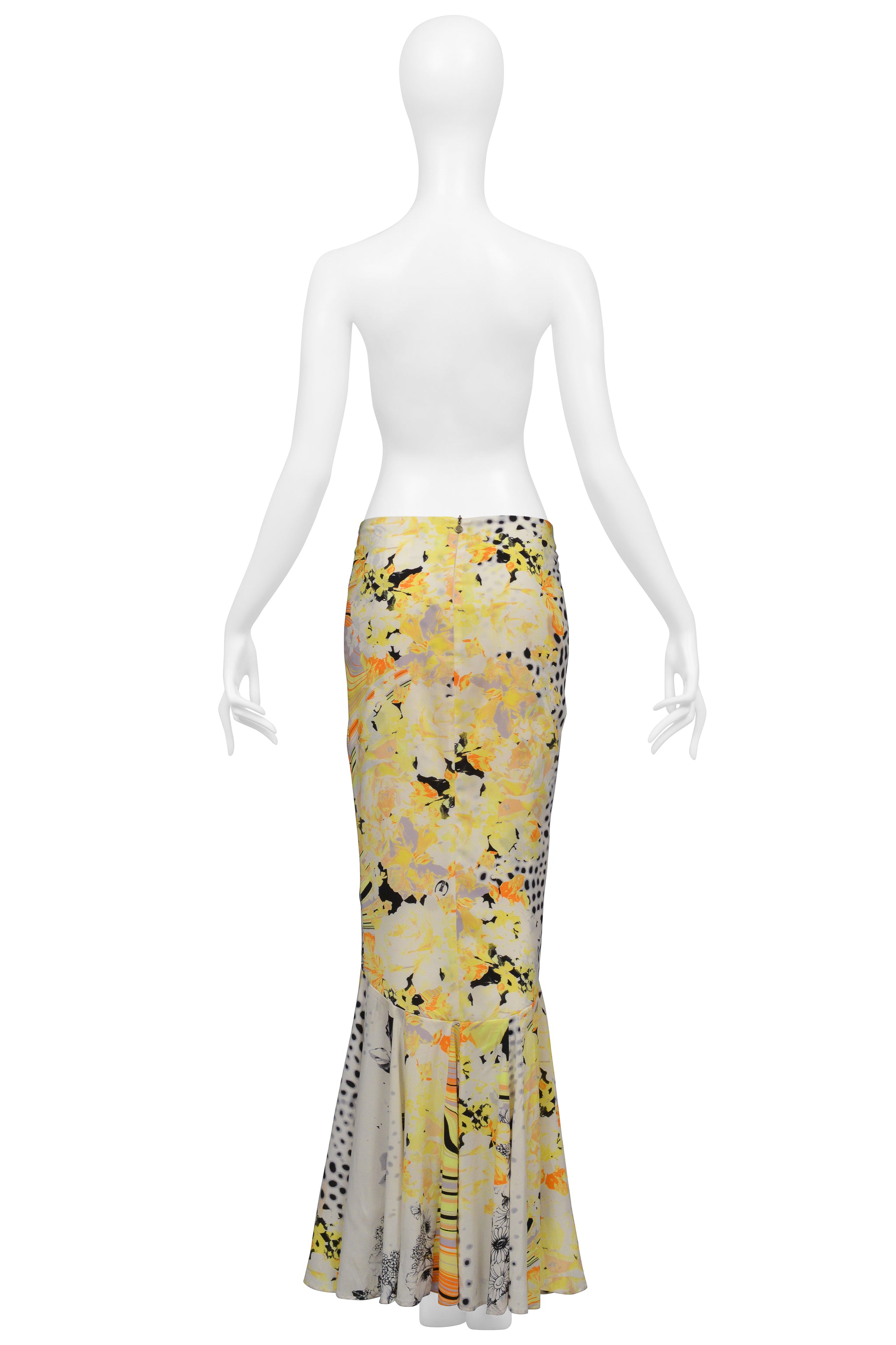 ROBERTO CAVALLI YELLOW ANIMAL & FLORAL PRINT MAXI SKIRT