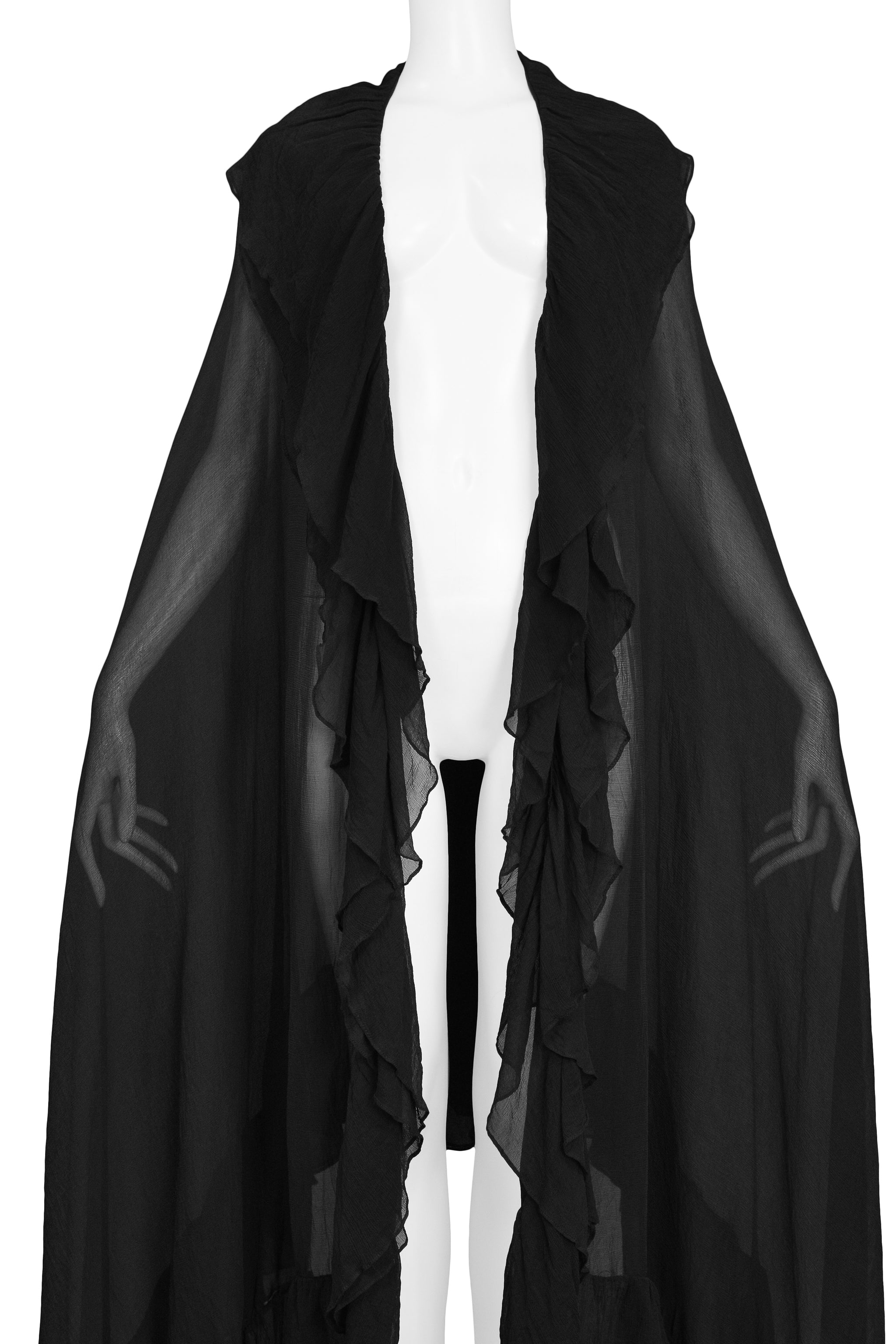 KATY RODRIGUEZ BLACK CRINKLE CHIFFON GIANT RUFFLE SHAWL