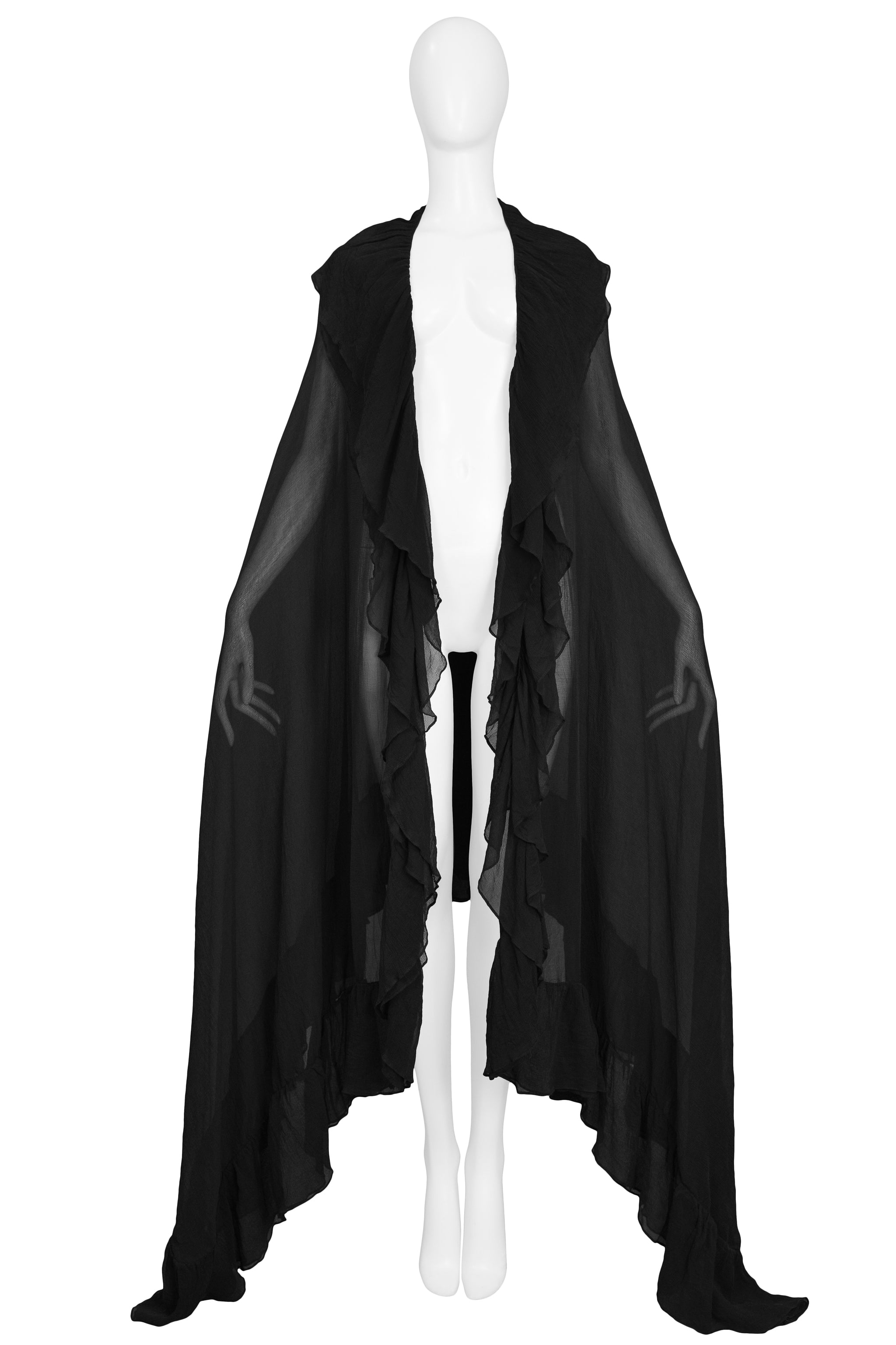 KATY RODRIGUEZ BLACK CRINKLE CHIFFON GIANT RUFFLE SHAWL