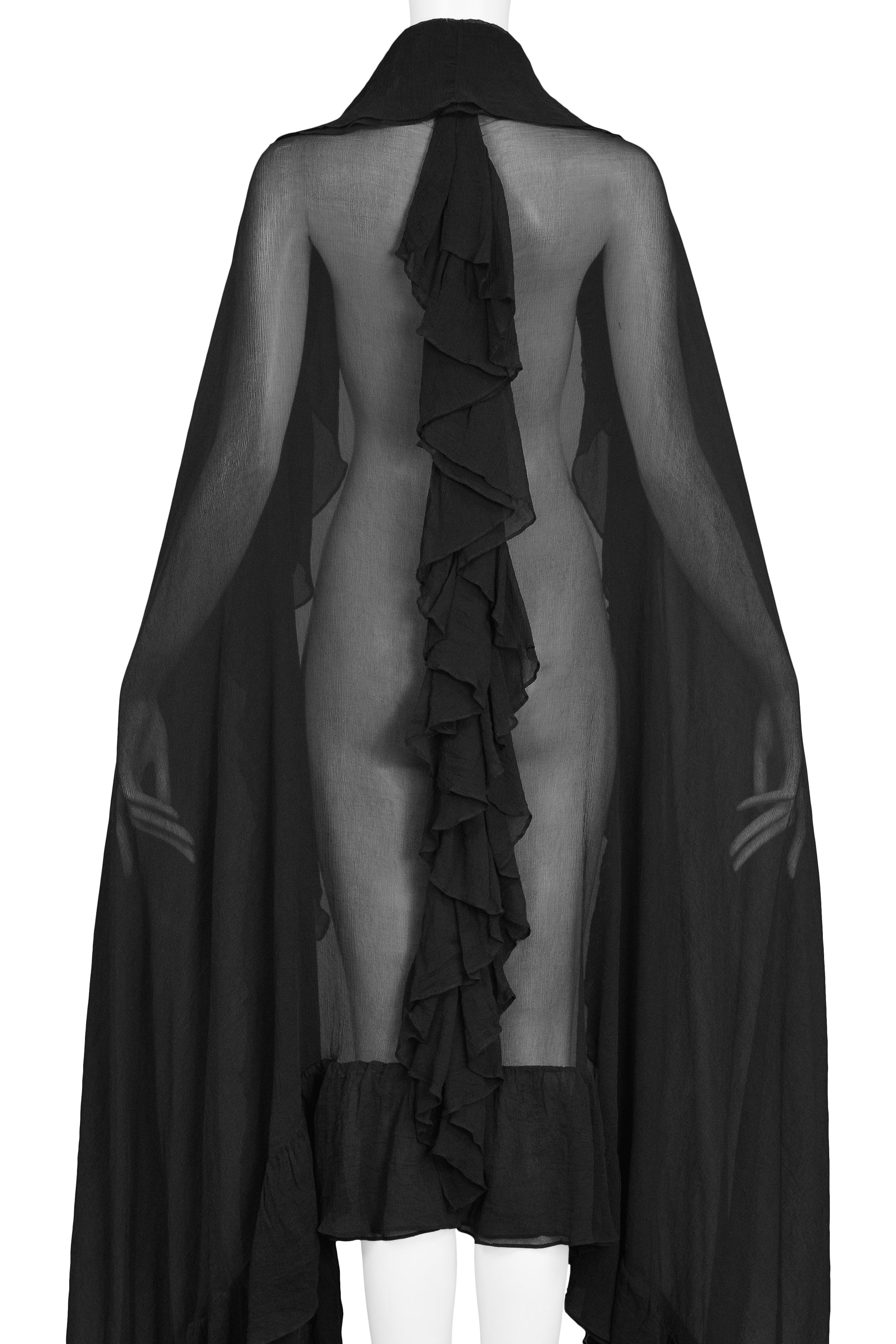 KATY RODRIGUEZ BLACK CRINKLE CHIFFON GIANT RUFFLE SHAWL