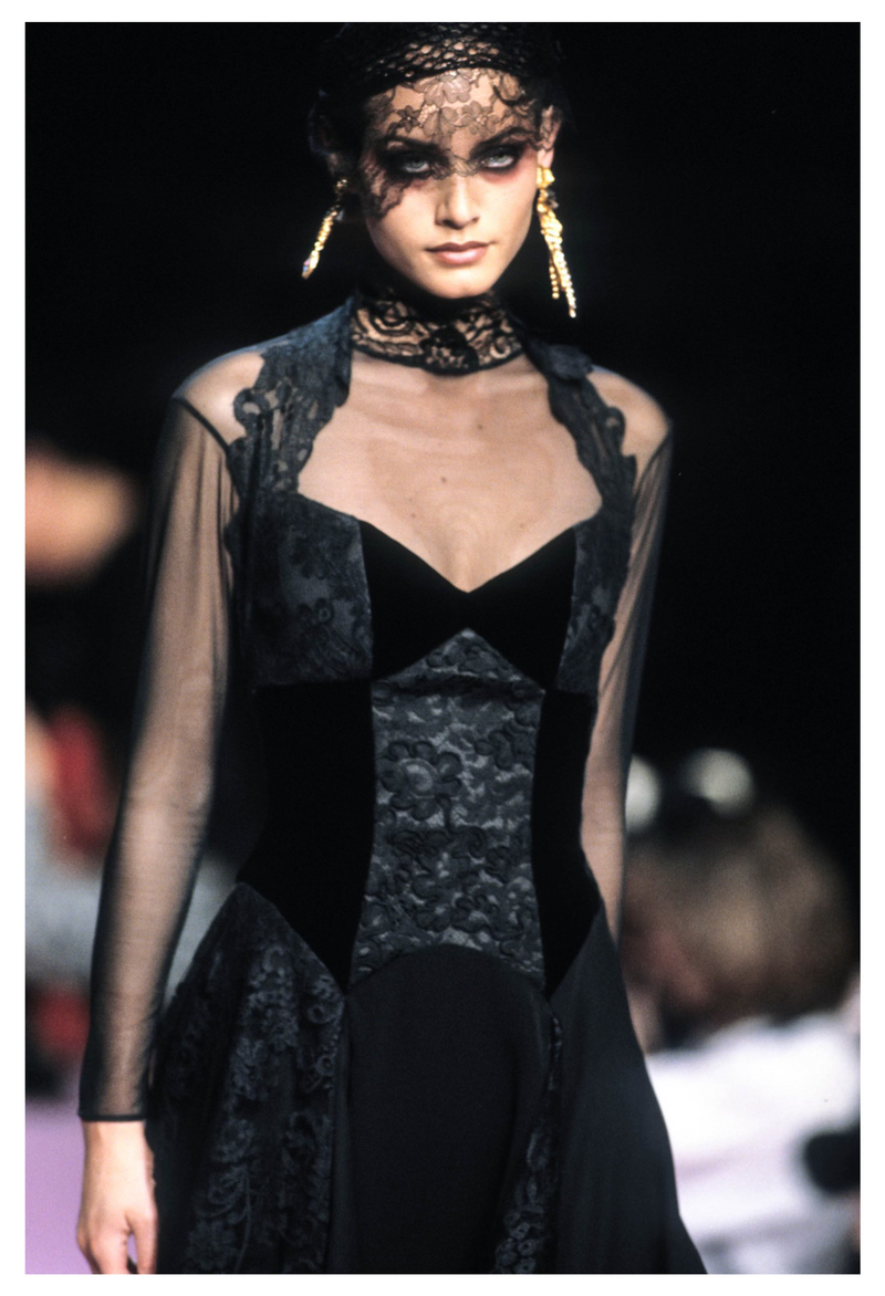 CHRISTIAN LACROIX BLACK LACE & VELVET MINI DRESS 1994