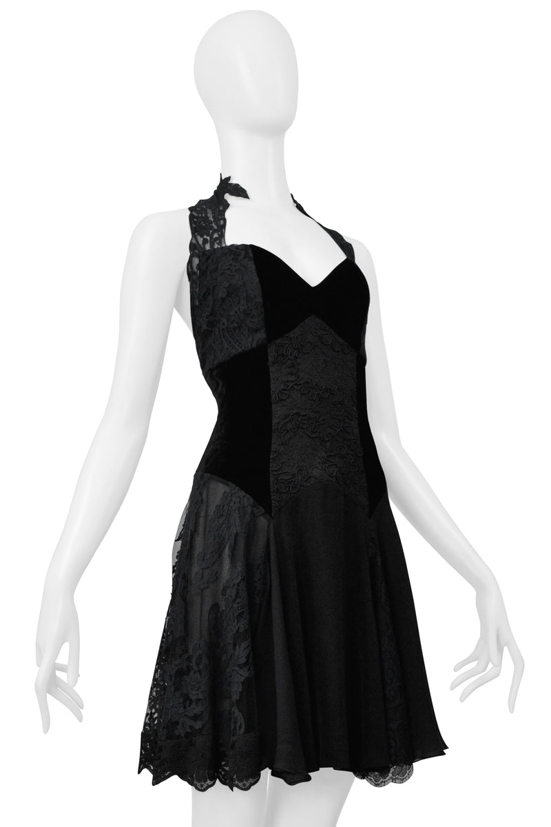 CHRISTIAN LACROIX BLACK LACE & VELVET MINI DRESS 1994
