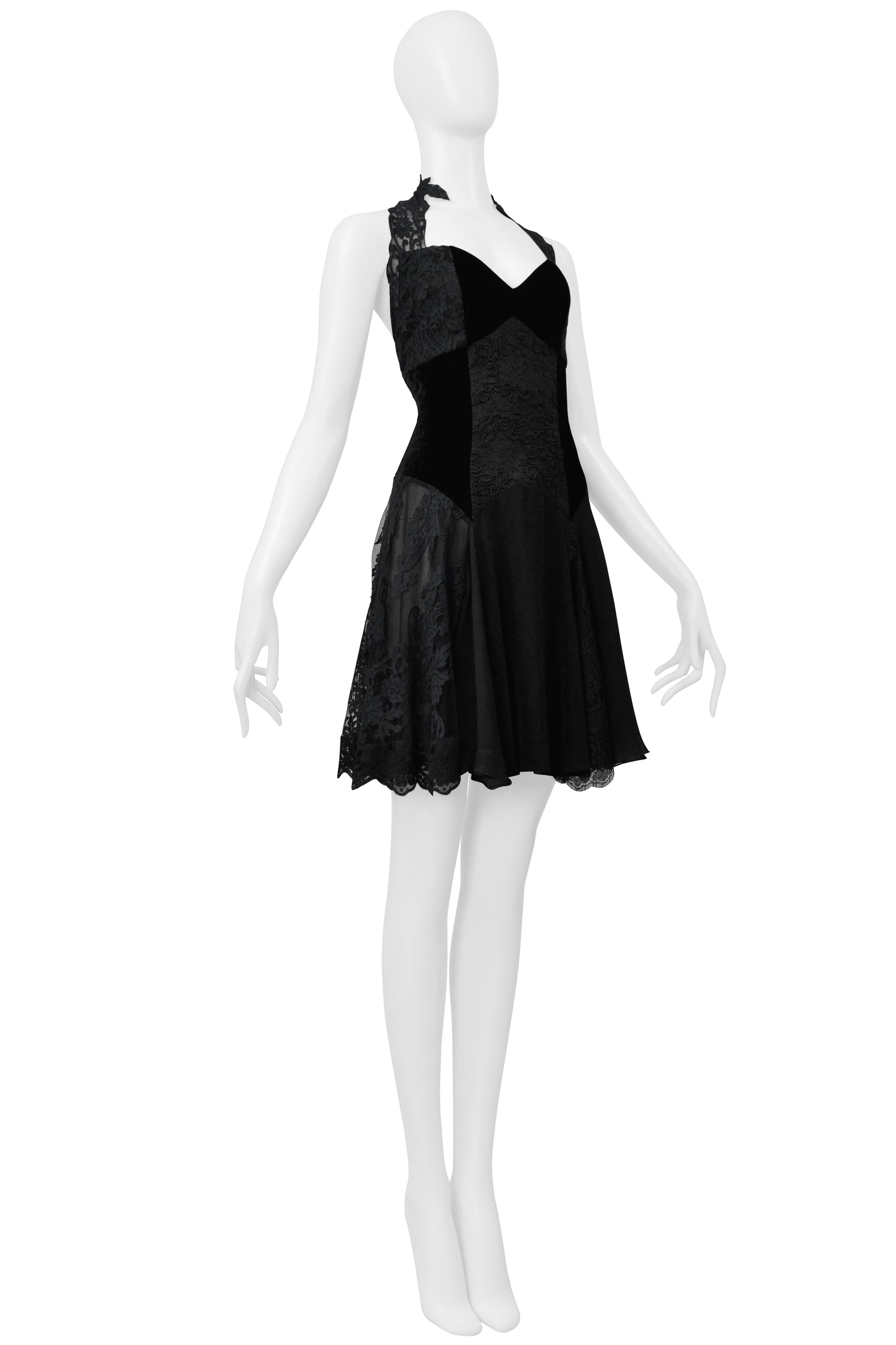 CHRISTIAN LACROIX BLACK LACE & VELVET MINI DRESS 1994