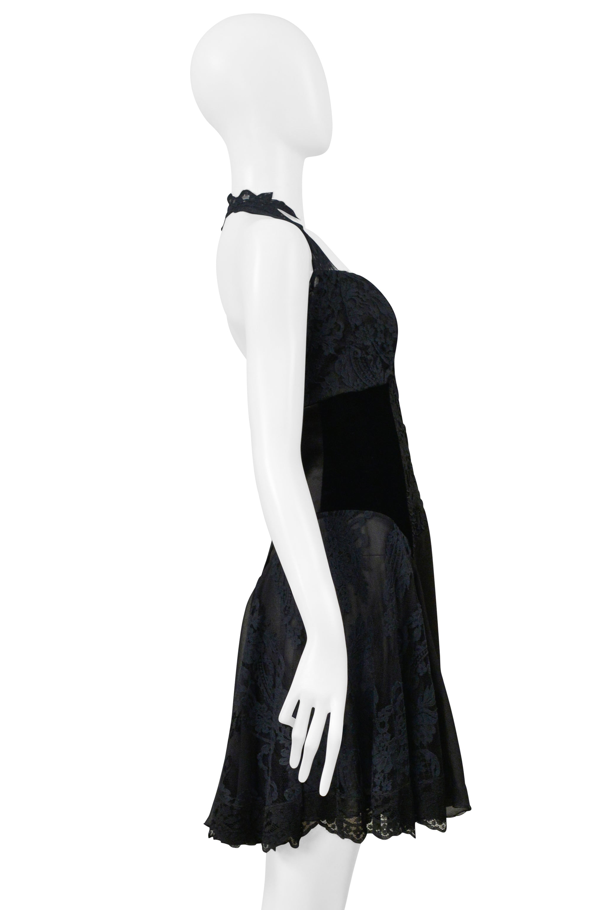 CHRISTIAN LACROIX BLACK LACE & VELVET MINI DRESS 1994