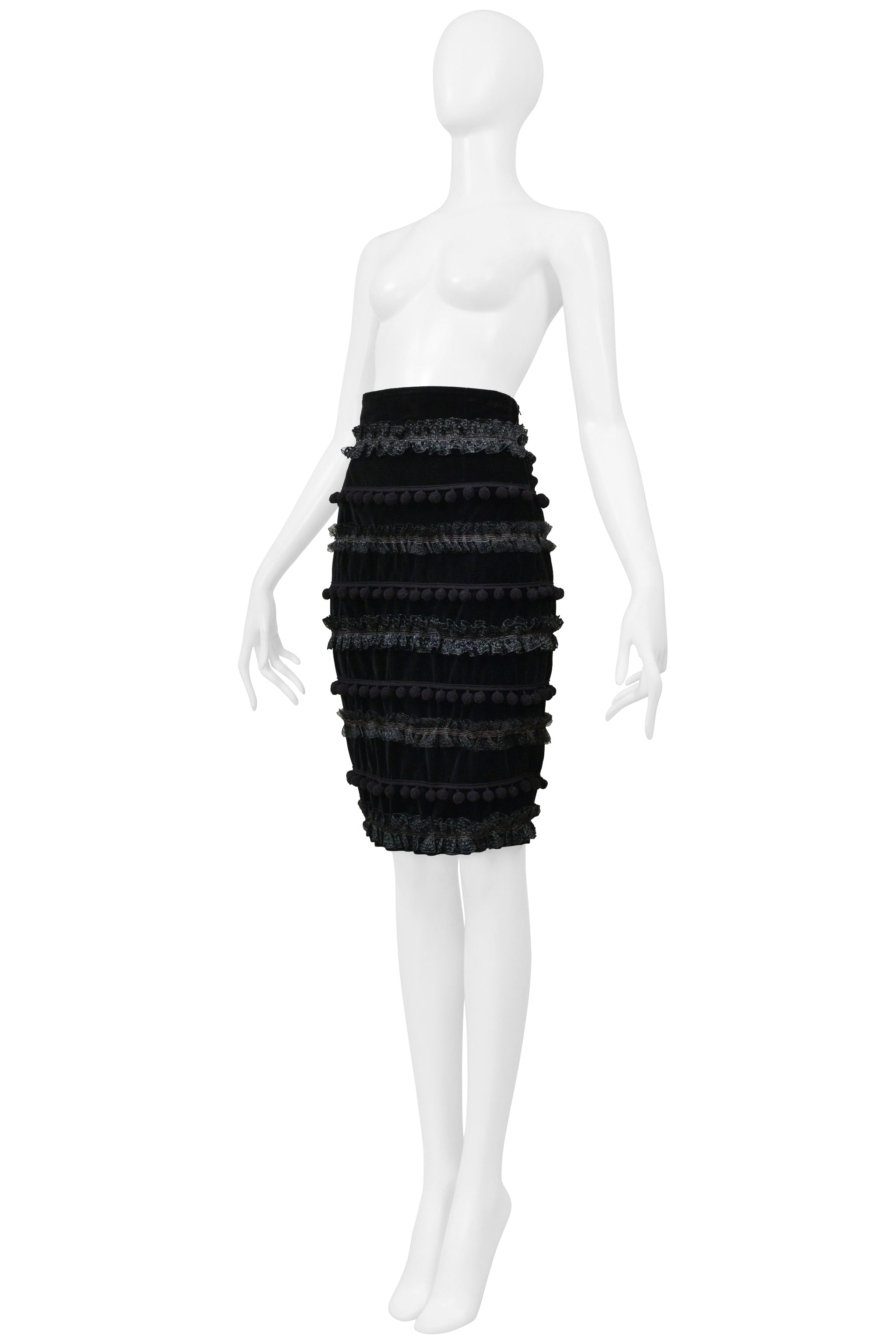 CHRISTIAN LACROIX BLACK POM POM PENCIL SKIRT