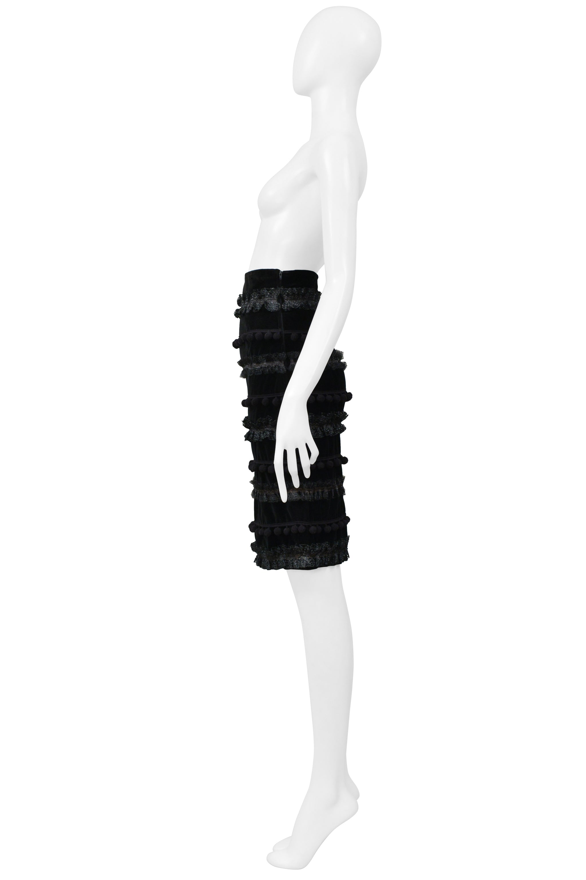 CHRISTIAN LACROIX BLACK POM POM PENCIL SKIRT