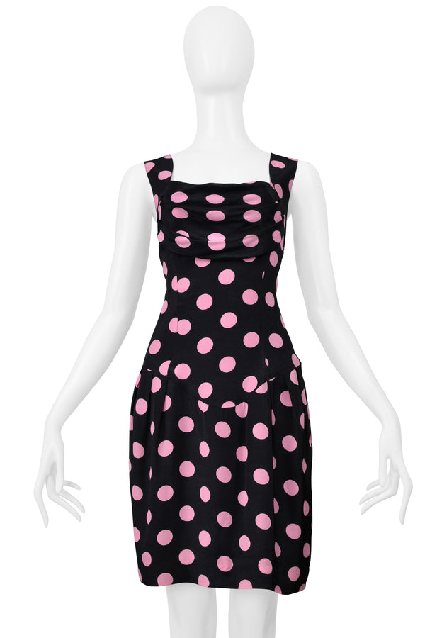 CHRISTIAN LACROIX BLACK DRESS WITH PINK POLKA DOTS