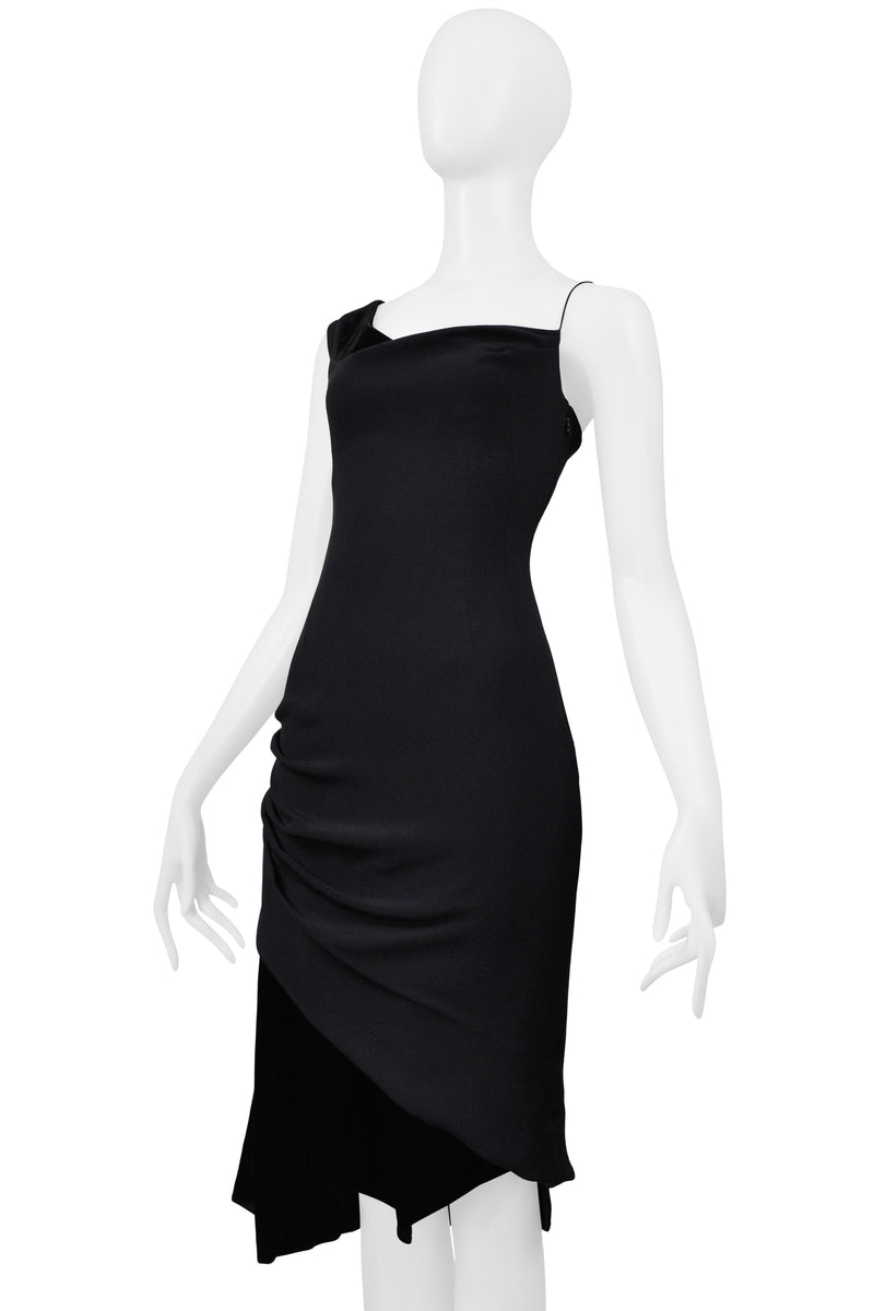 CHRISTIAN LACROIX BLACK ASYMMETRICAL STRAP DRESS WITH VELVET INSETS