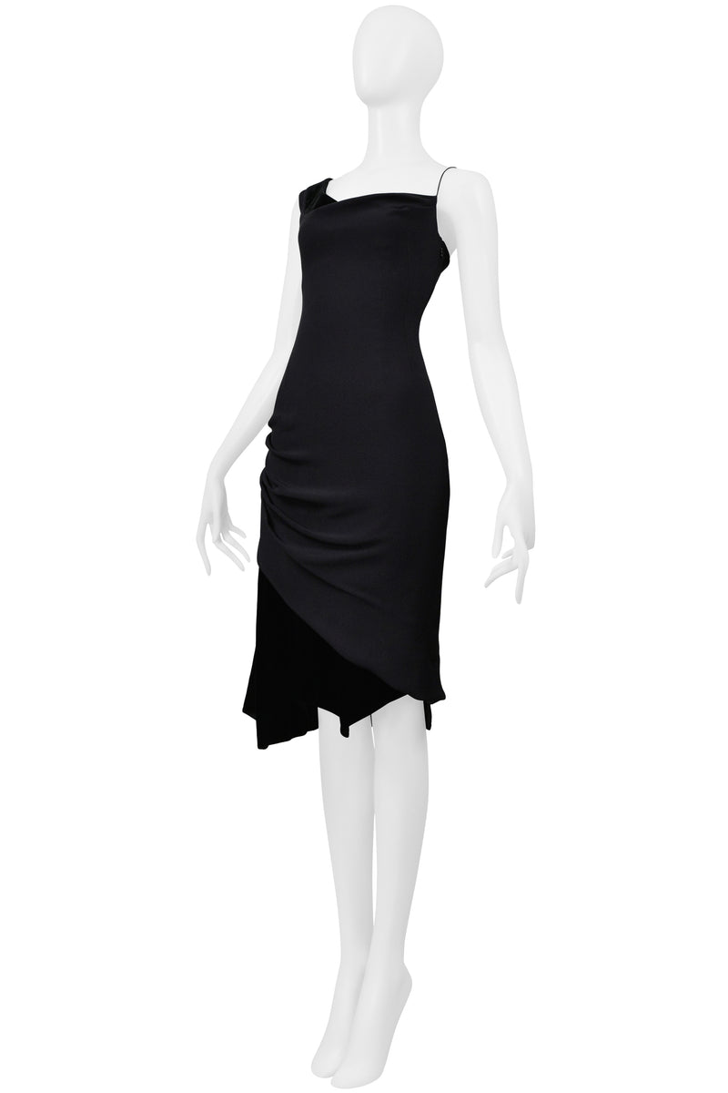 CHRISTIAN LACROIX BLACK ASYMMETRICAL STRAP DRESS WITH VELVET INSETS