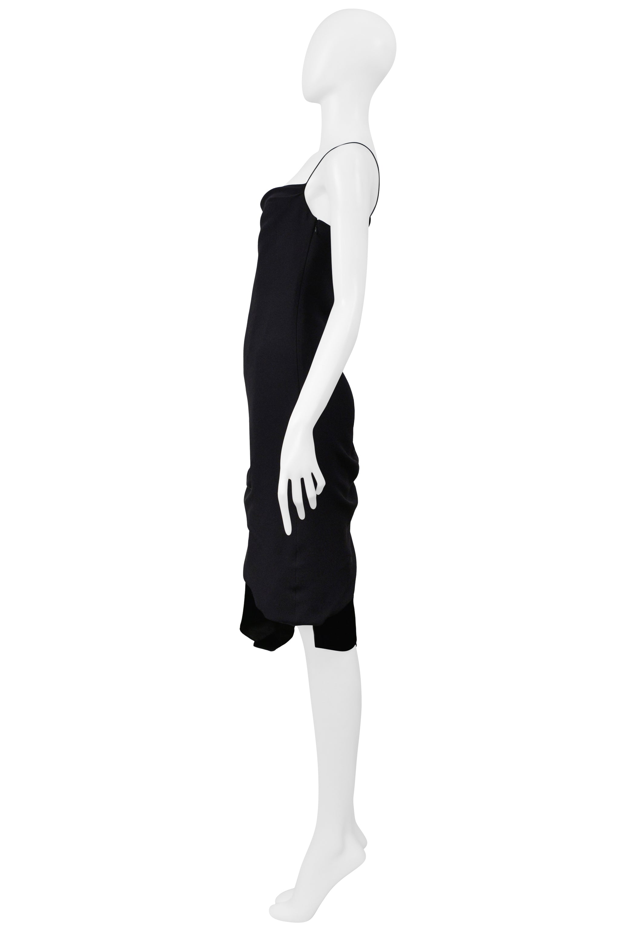 CHRISTIAN LACROIX BLACK ASYMMETRICAL STRAP DRESS WITH VELVET INSETS