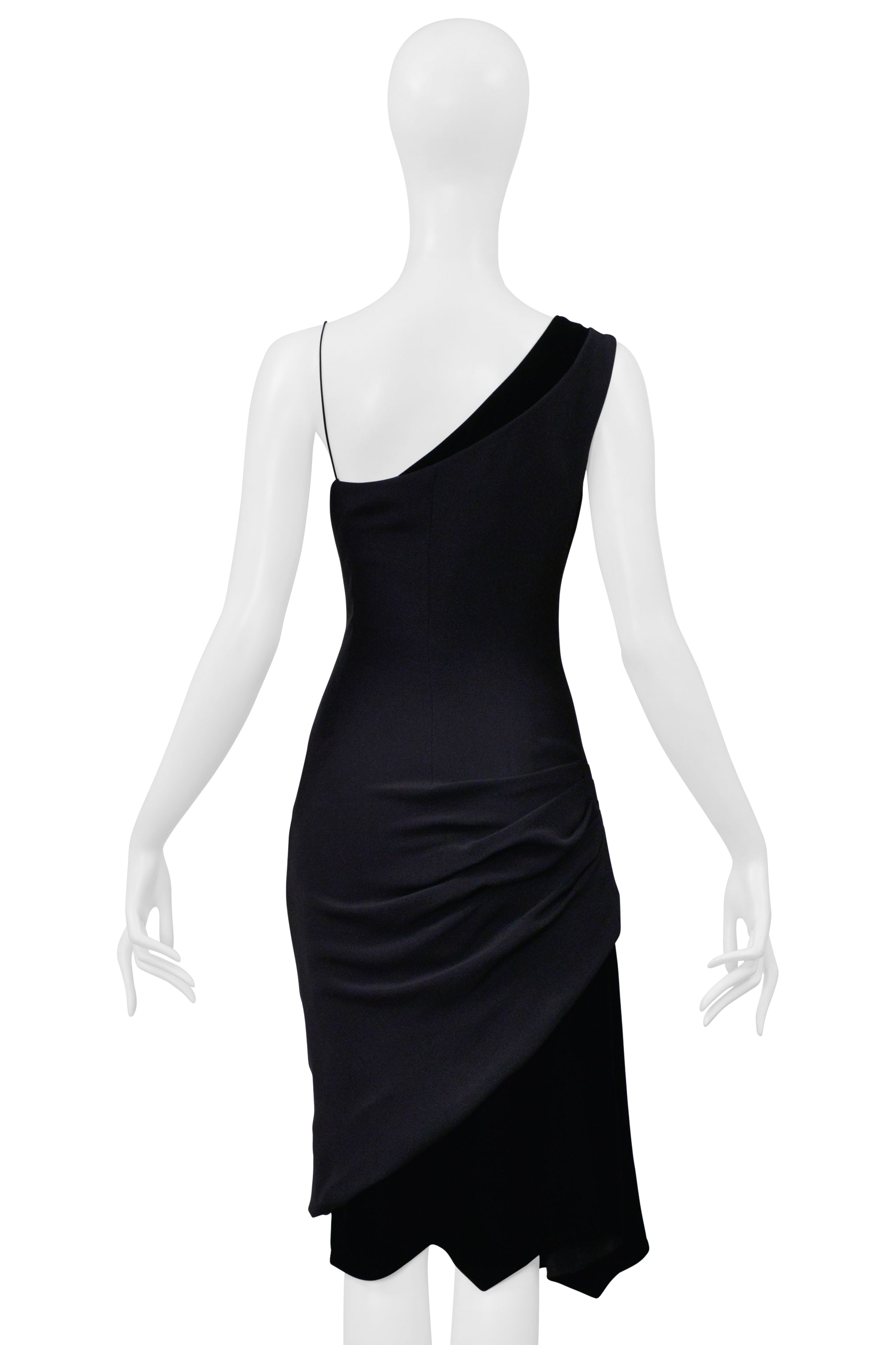 CHRISTIAN LACROIX BLACK ASYMMETRICAL STRAP DRESS WITH VELVET INSETS