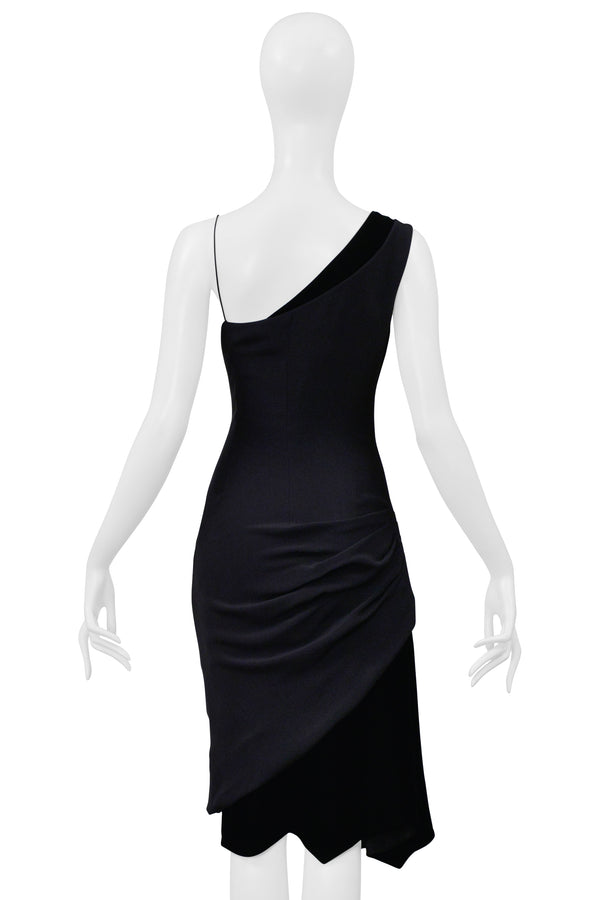 CHRISTIAN LACROIX BLACK ASYMMETRICAL STRAP DRESS WITH VELVET INSETS