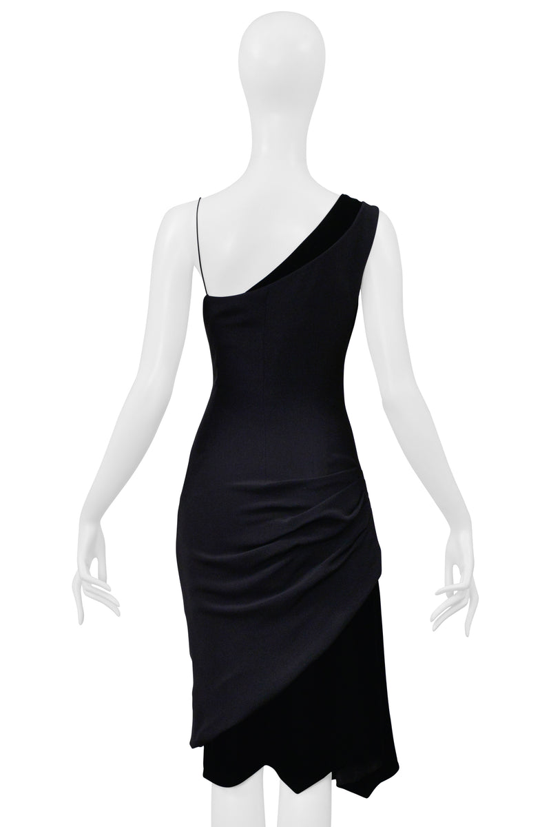 CHRISTIAN LACROIX BLACK ASYMMETRICAL STRAP DRESS WITH VELVET INSETS