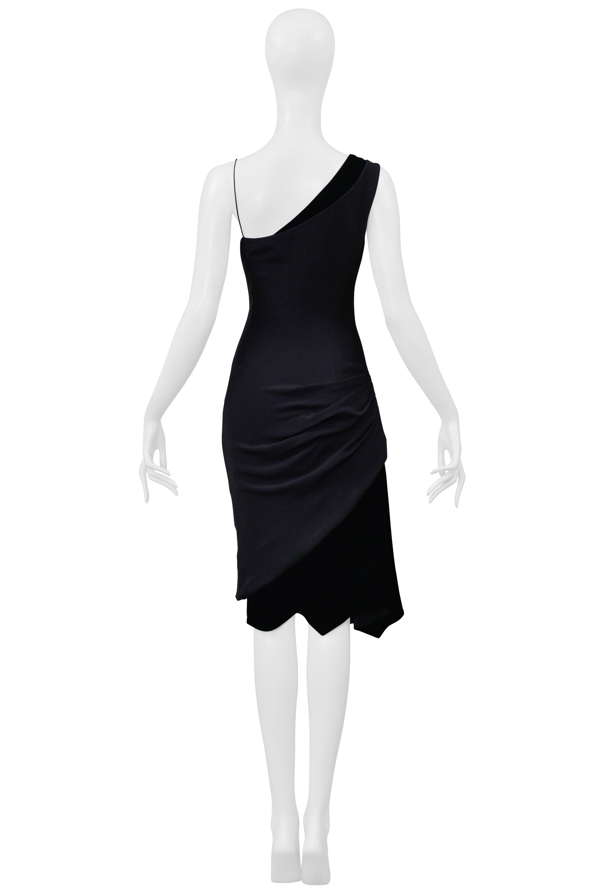 CHRISTIAN LACROIX BLACK ASYMMETRICAL STRAP DRESS WITH VELVET INSETS