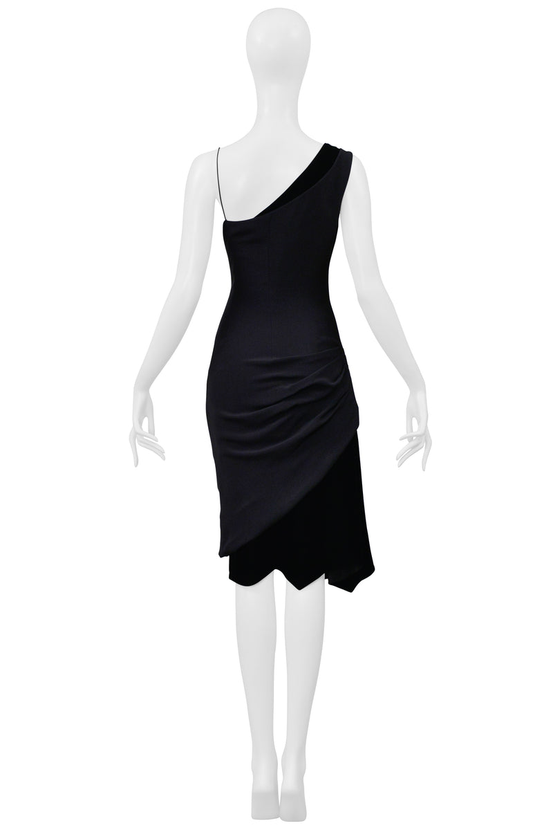CHRISTIAN LACROIX BLACK ASYMMETRICAL STRAP DRESS WITH VELVET INSETS