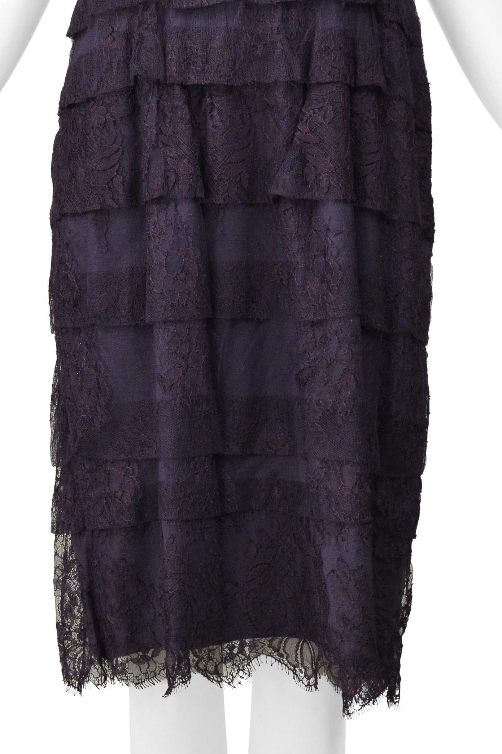 LANVIN BY ALBER ELBAZ BLUE LACE SLIP DRESS WITH VELVET STRAPS & SATIN BUTTONS 2006