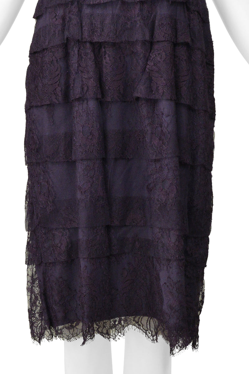 LANVIN BLUE LACE SLIP DRESS WITH VELVET STRAPS & SATIN BUTTONS 2006