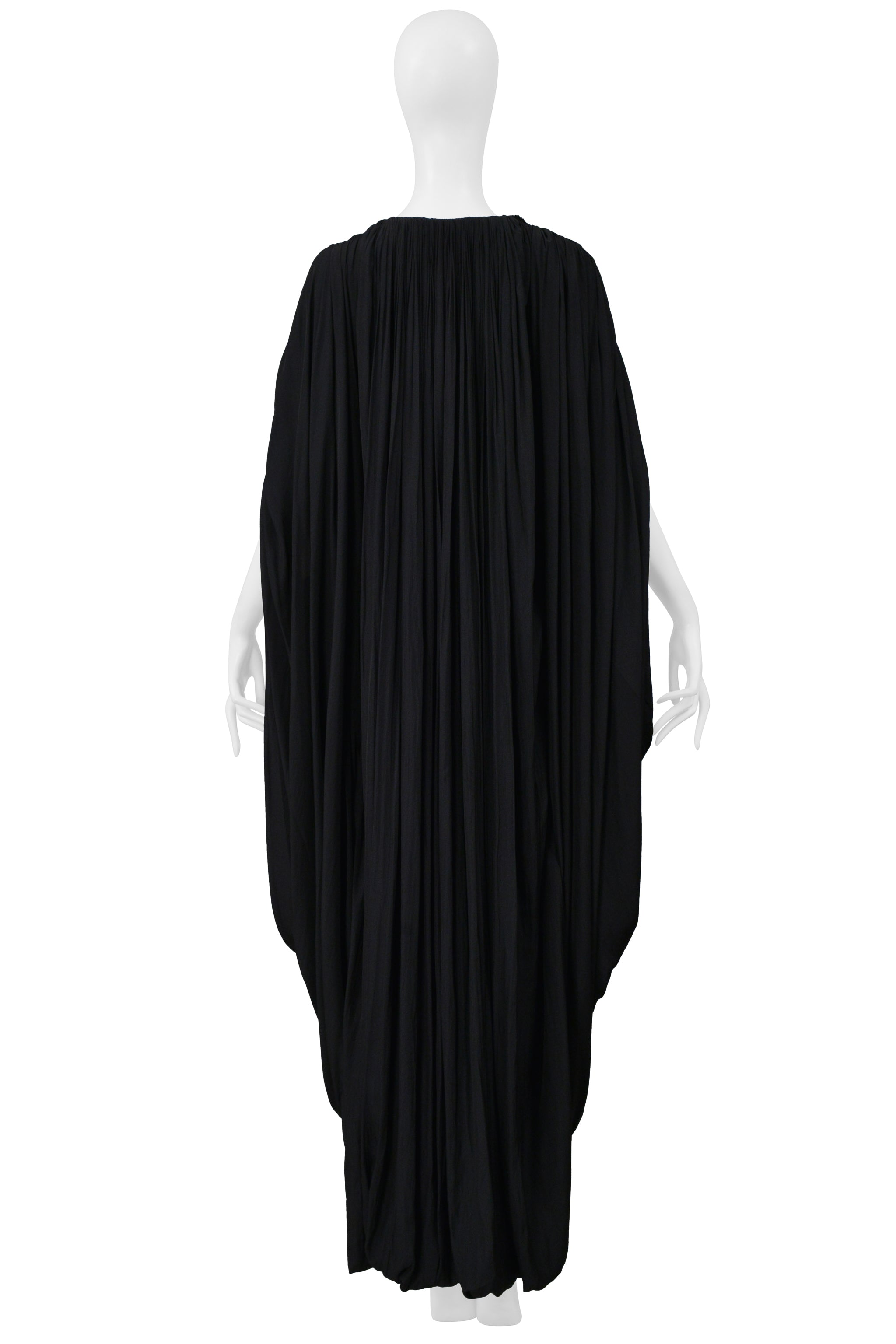 LANVIN BLACK DRAPED EVENING GOWN WITH SILVER BEADING