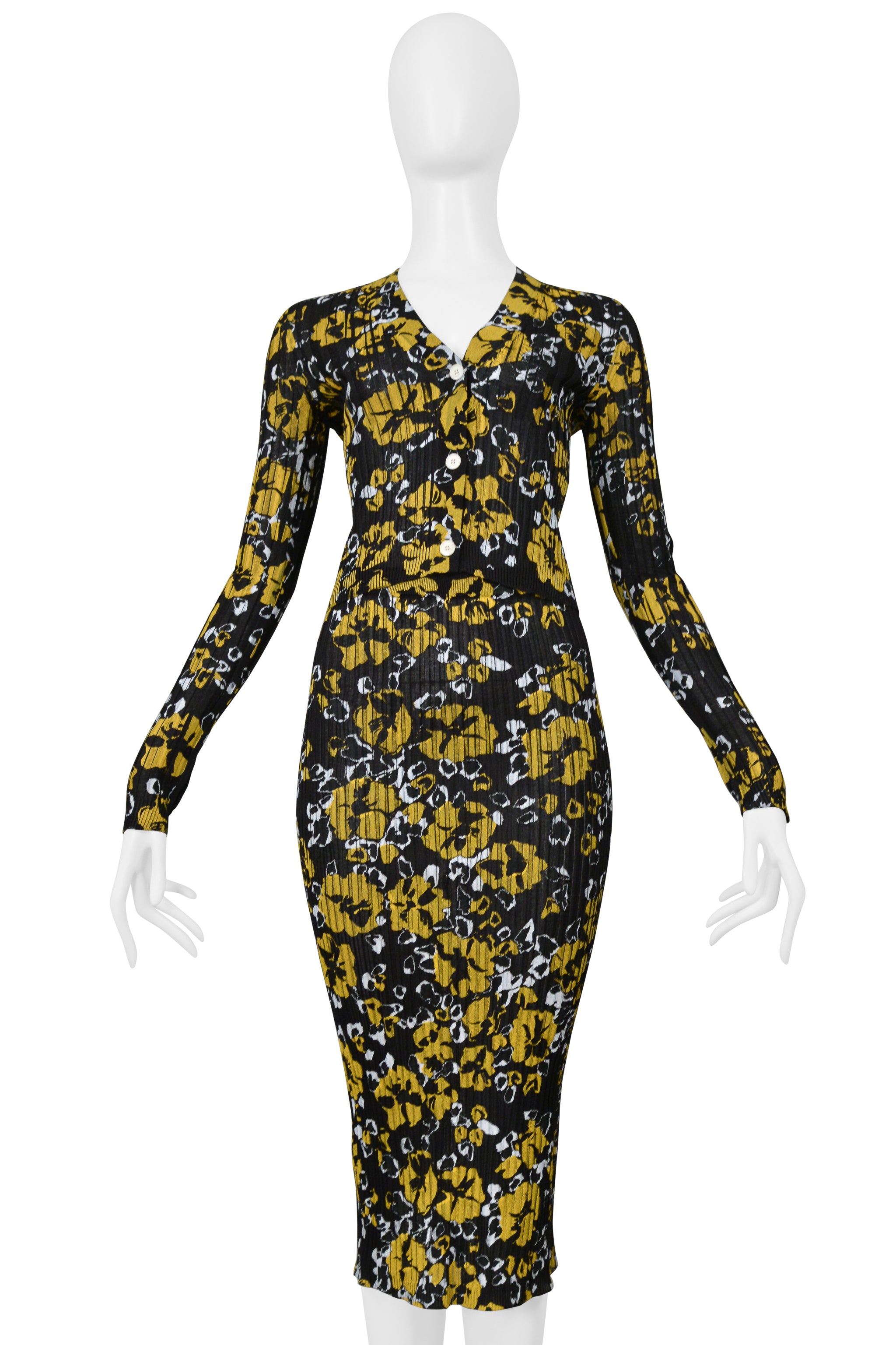 LANVIN BLACK, YELLOW, AND WHITE FLORAL PRINTED SKIRT ENSEMBLE