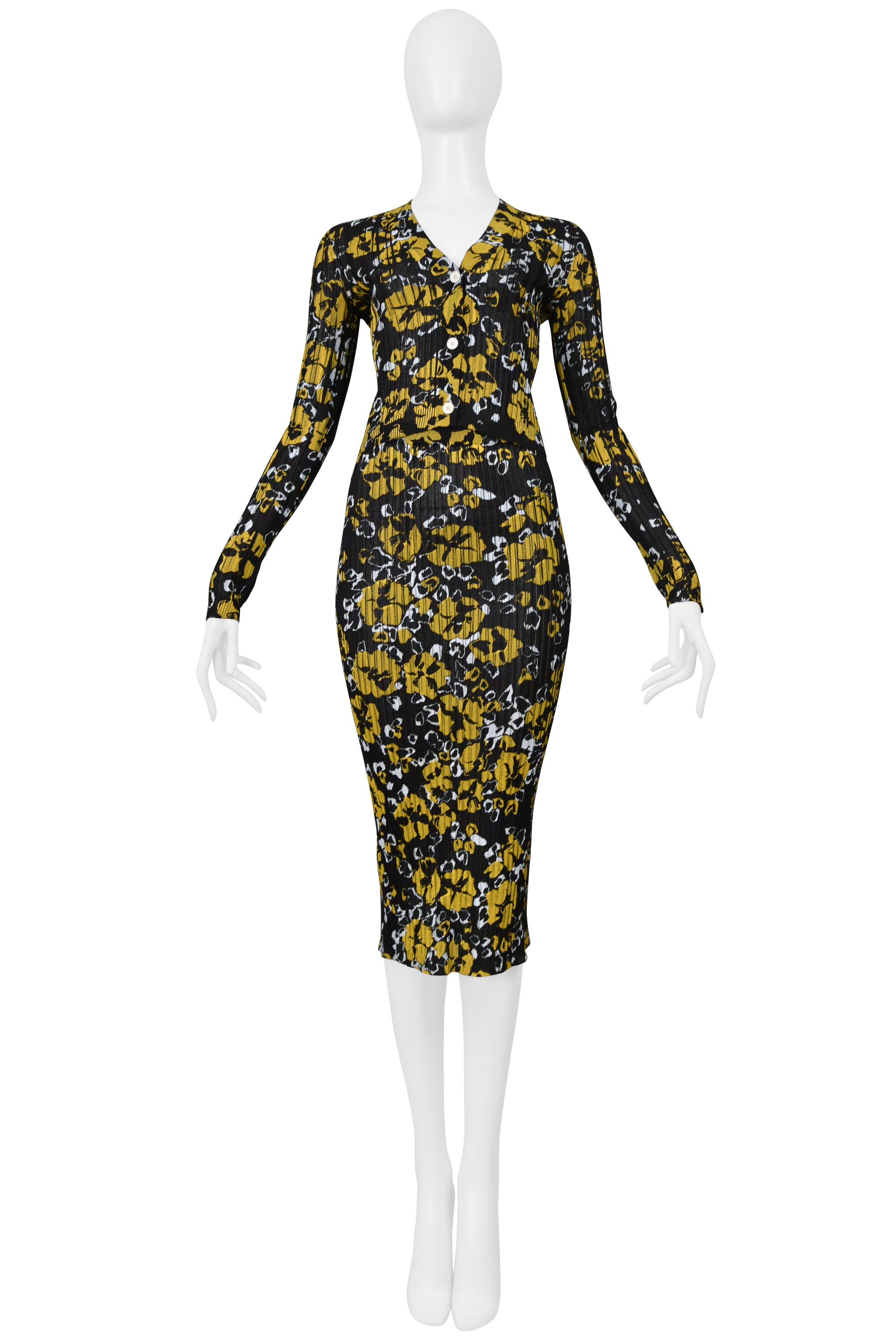 LANVIN BLACK, YELLOW, AND WHITE FLORAL PRINTED SKIRT ENSEMBLE
