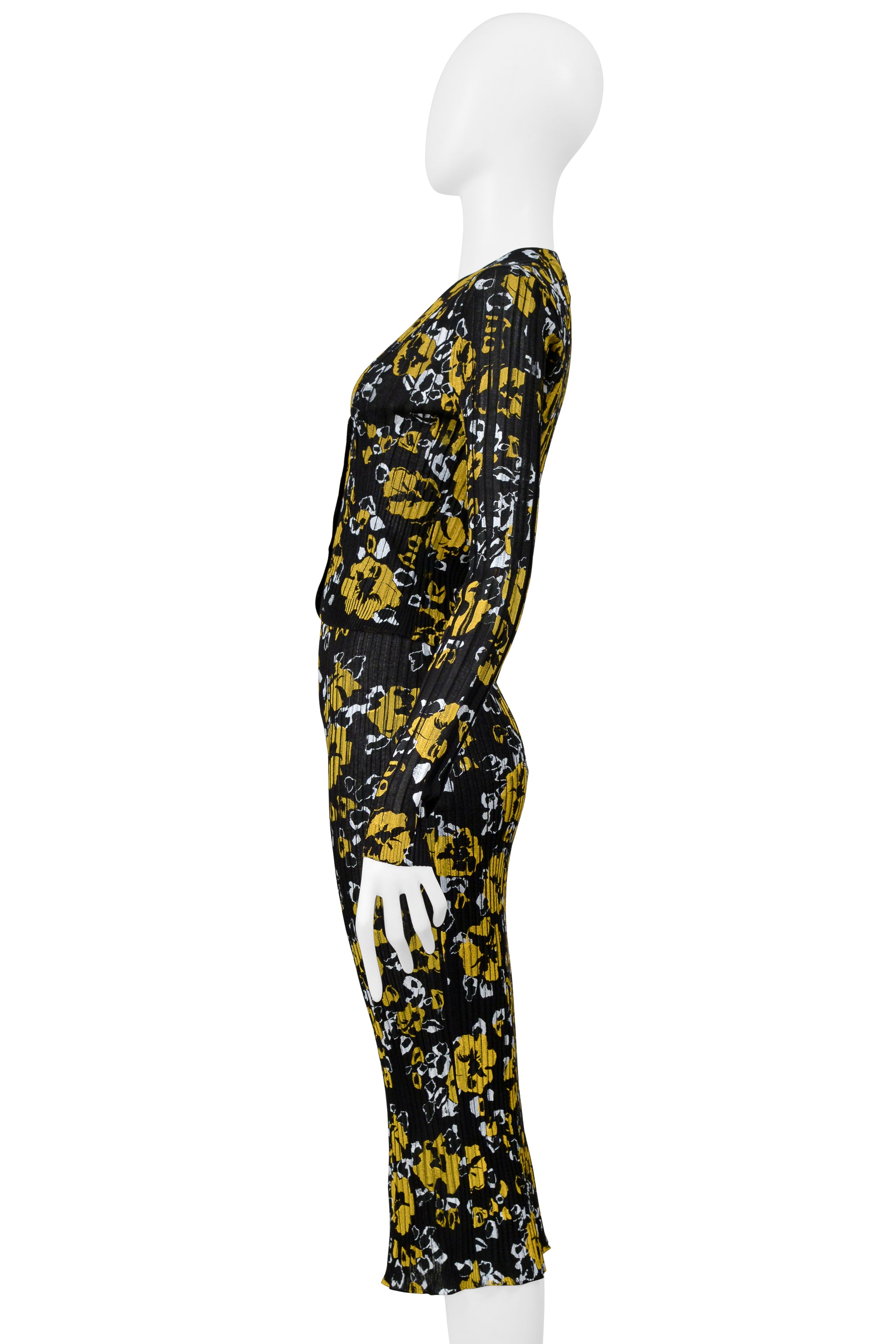 LANVIN BLACK, YELLOW, AND WHITE FLORAL PRINTED SKIRT ENSEMBLE