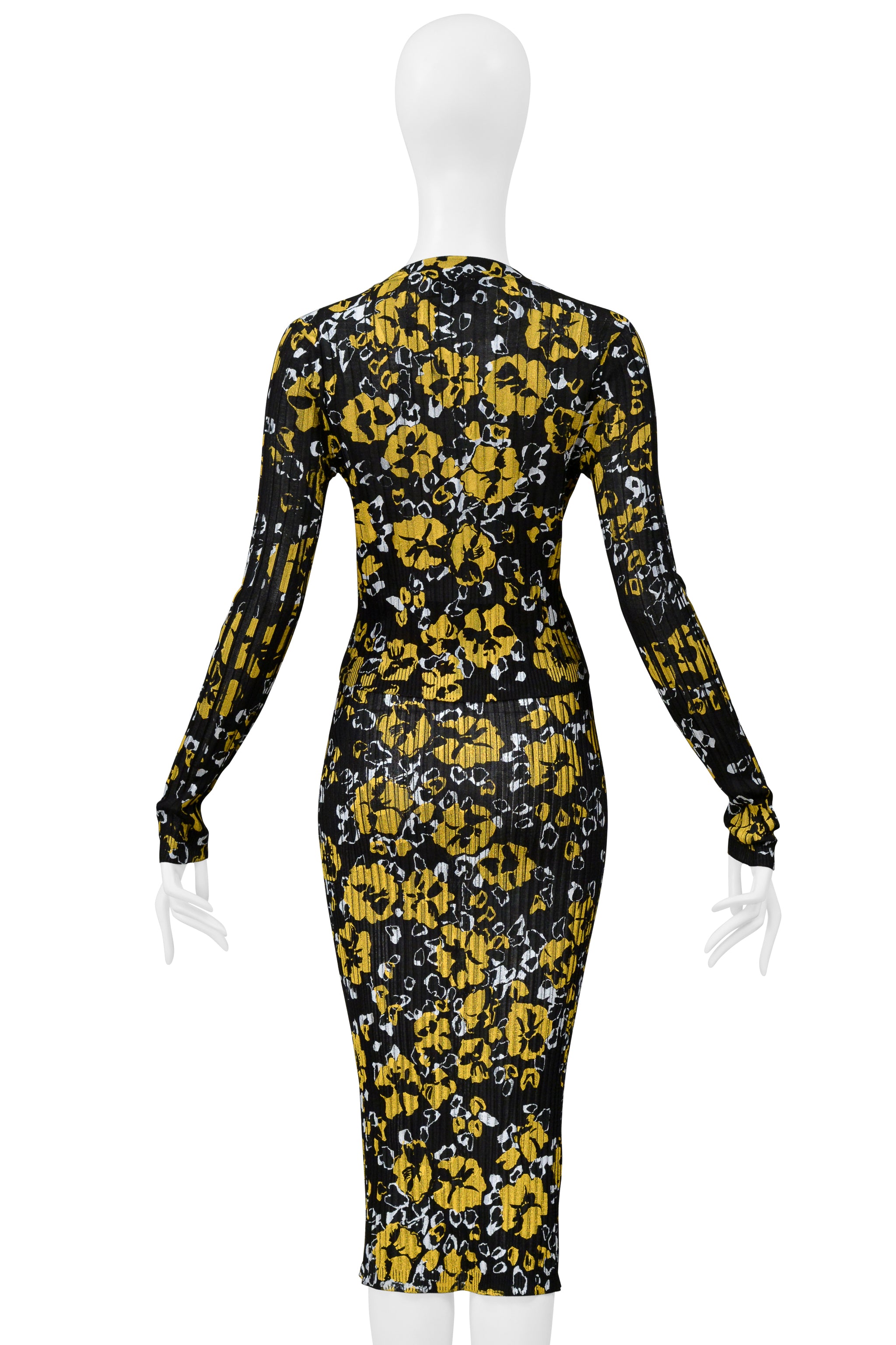 LANVIN BLACK, YELLOW, AND WHITE FLORAL PRINTED SKIRT ENSEMBLE