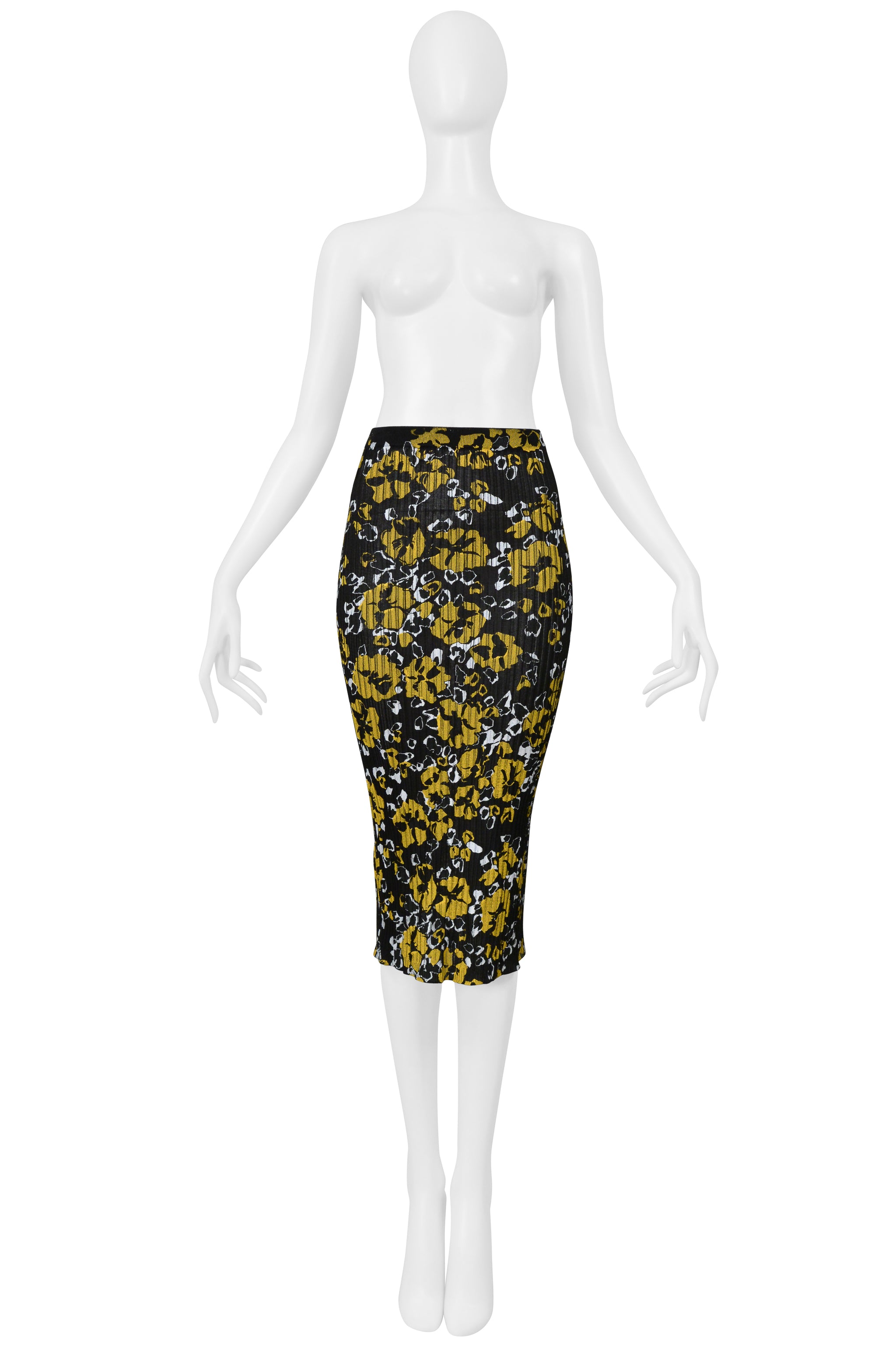 LANVIN BLACK, YELLOW, AND WHITE FLORAL PRINTED SKIRT ENSEMBLE