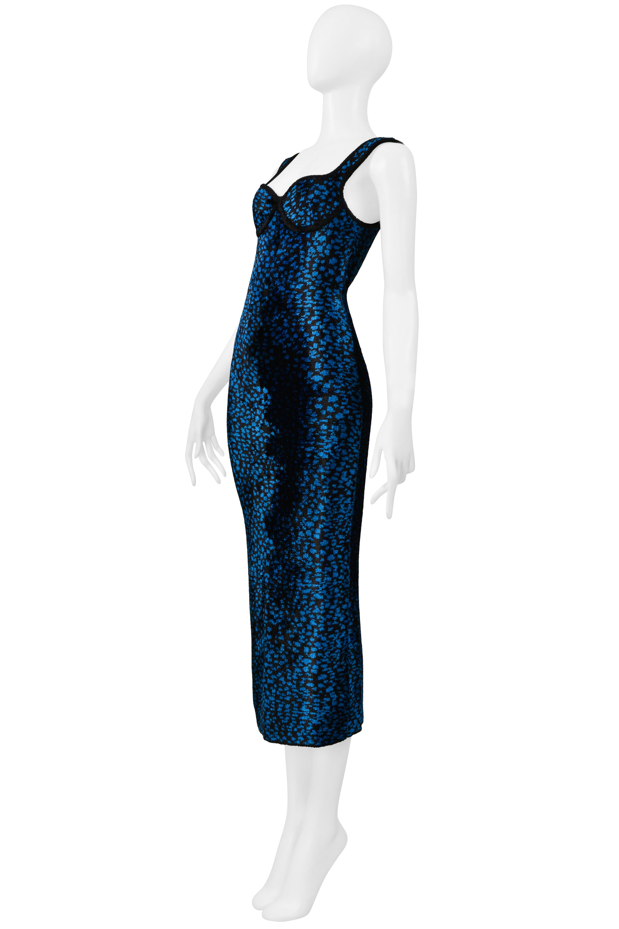 LANVIN BLUE AND BLACK CHENILLE LEOPARD DRESS