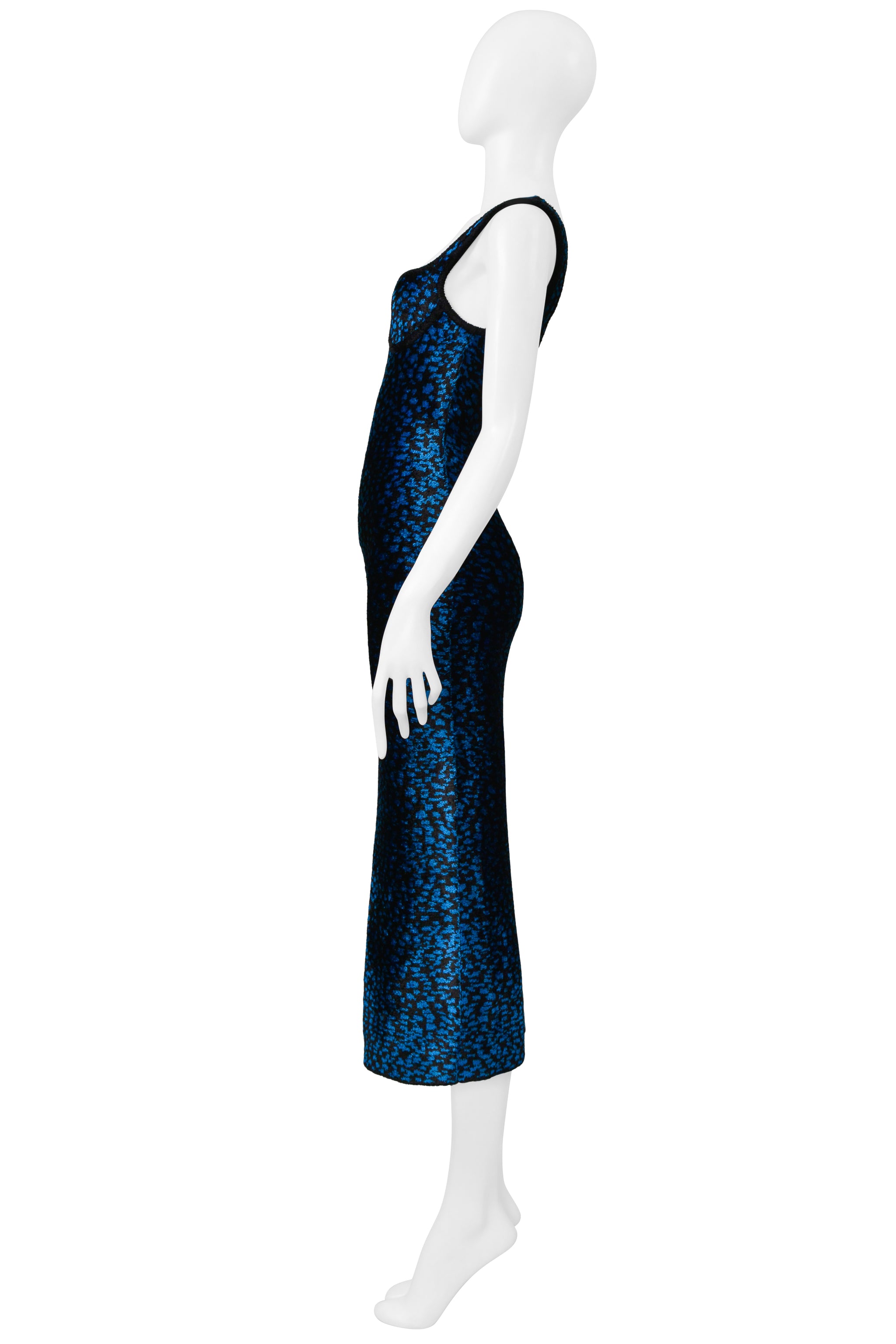 LANVIN BLUE AND BLACK CHENILLE LEOPARD DRESS