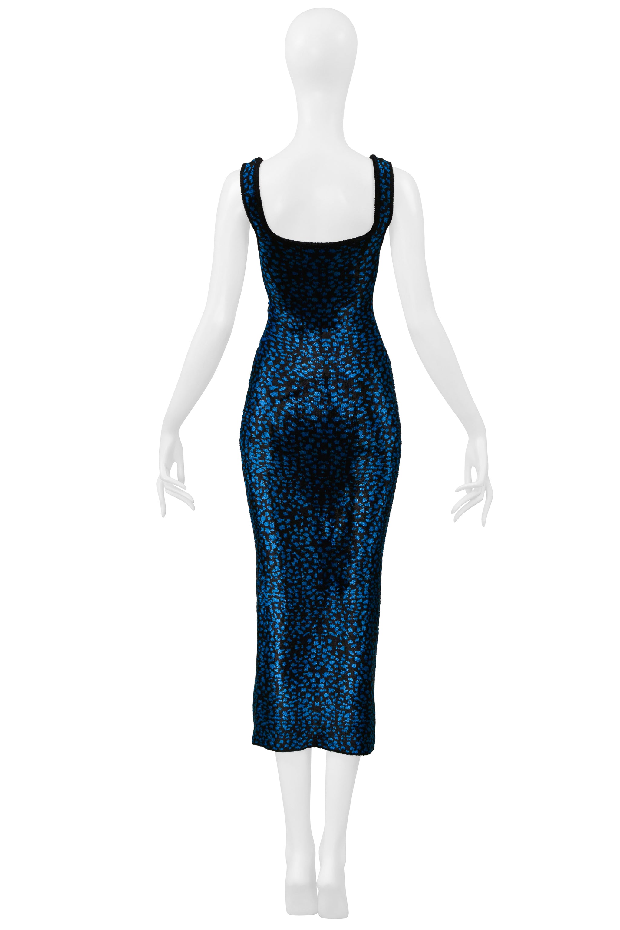 LANVIN BLUE AND BLACK CHENILLE LEOPARD DRESS
