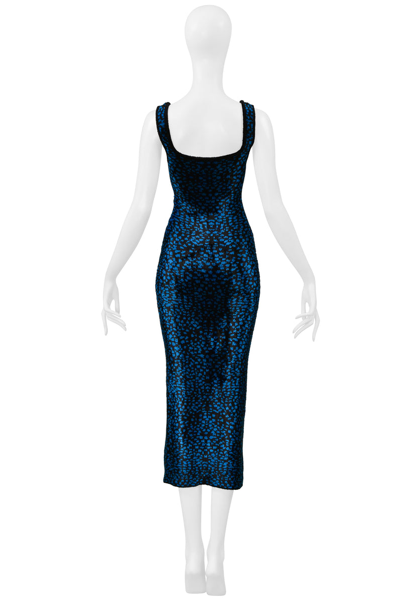 LANVIN BLUE AND BLACK CHENILLE LEOPARD DRESS